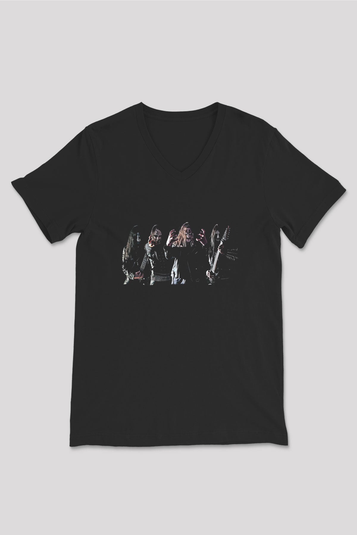 Dark Funeral Baskılı Unisex Siyah V Yaka Tişört - Tshirt