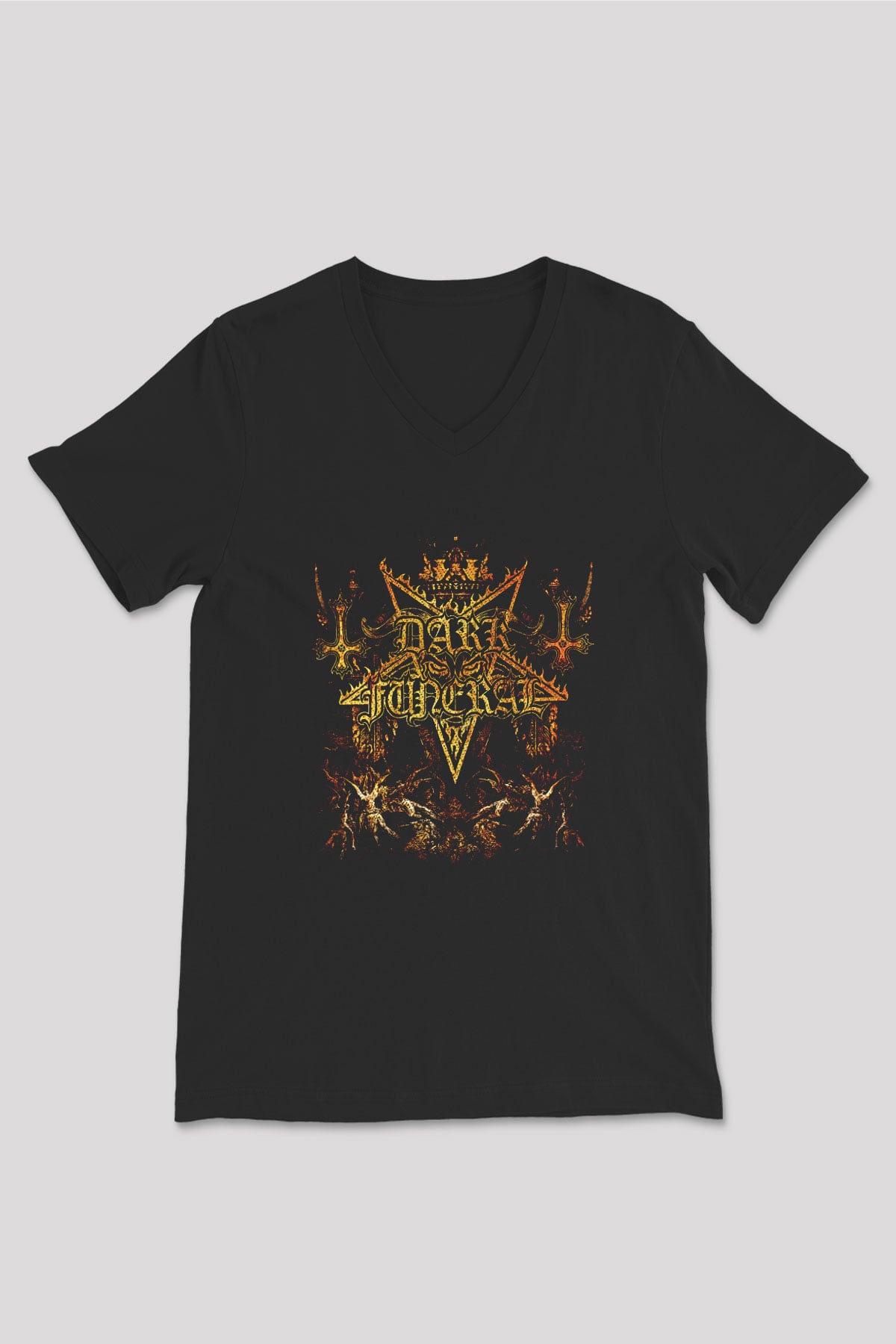 Dark Funeral Baskılı Unisex Siyah V Yaka Tişört - Tshirt