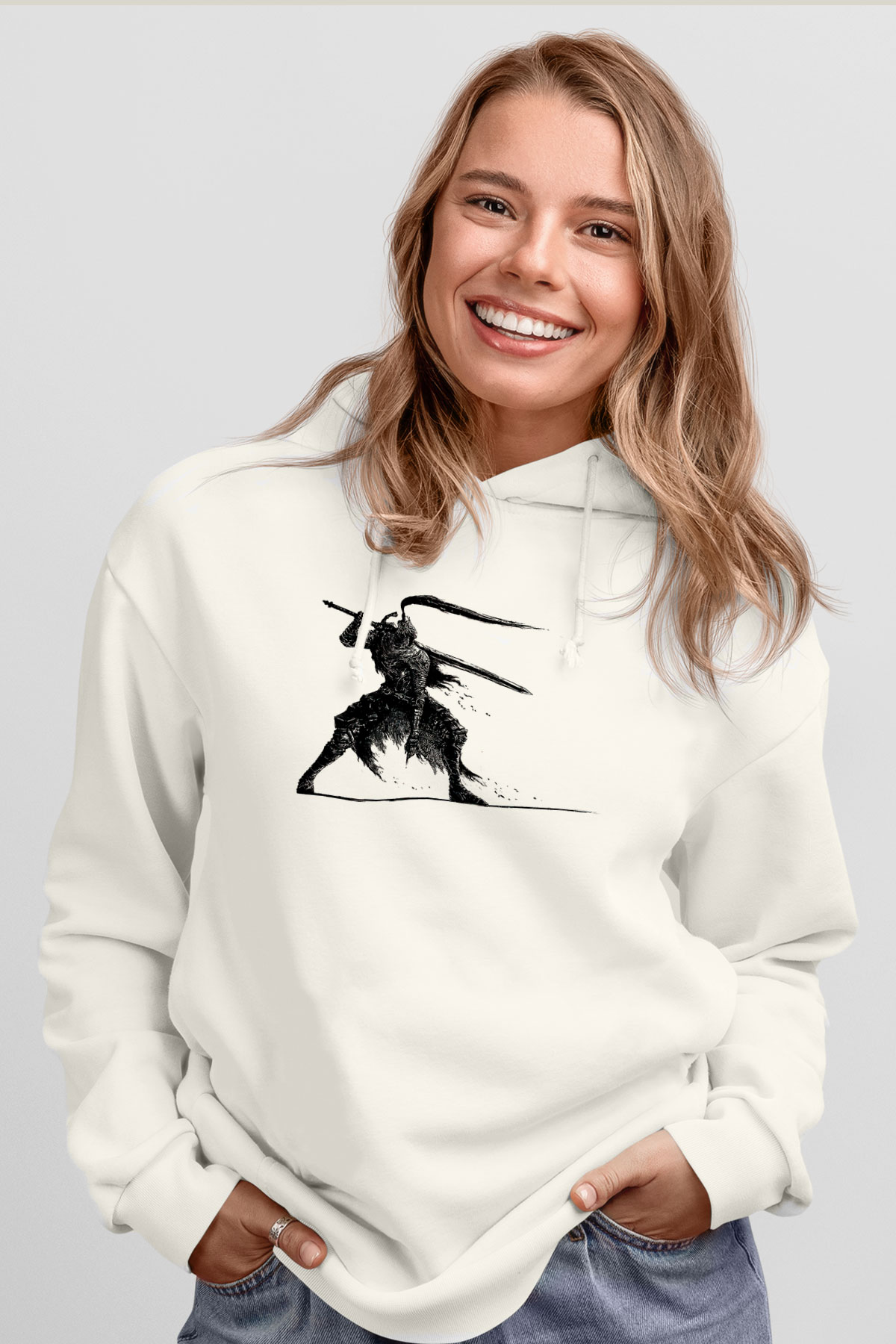 Dark Souls Baskılı Beyaz Unisex Kapüşonlu Sweatshirt