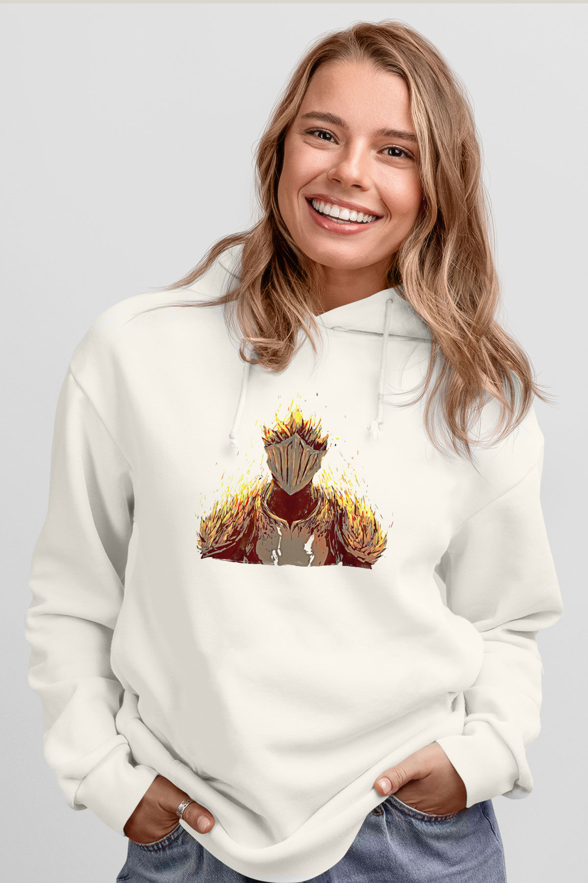 Dark Souls Baskılı Beyaz Unisex Kapüşonlu Sweatshirt