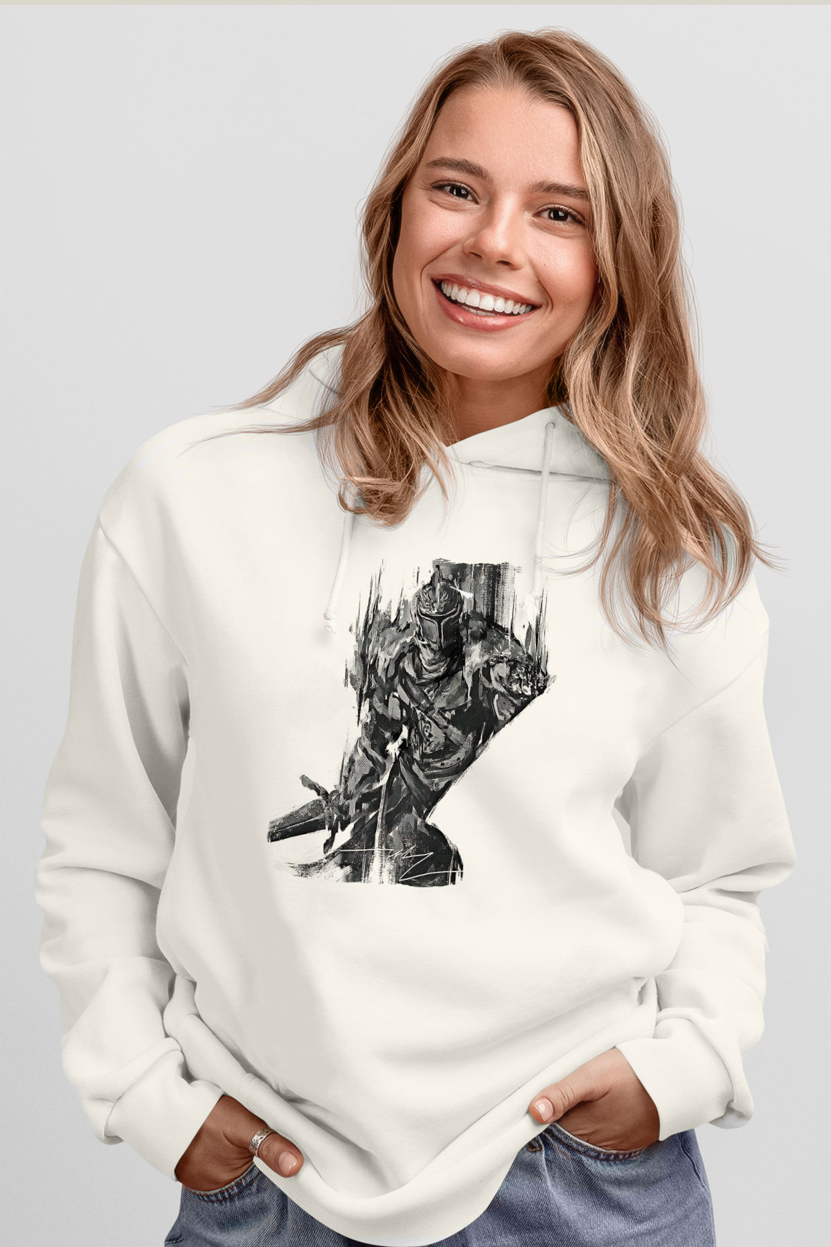 Dark Souls Baskılı Beyaz Unisex Kapüşonlu Sweatshirt