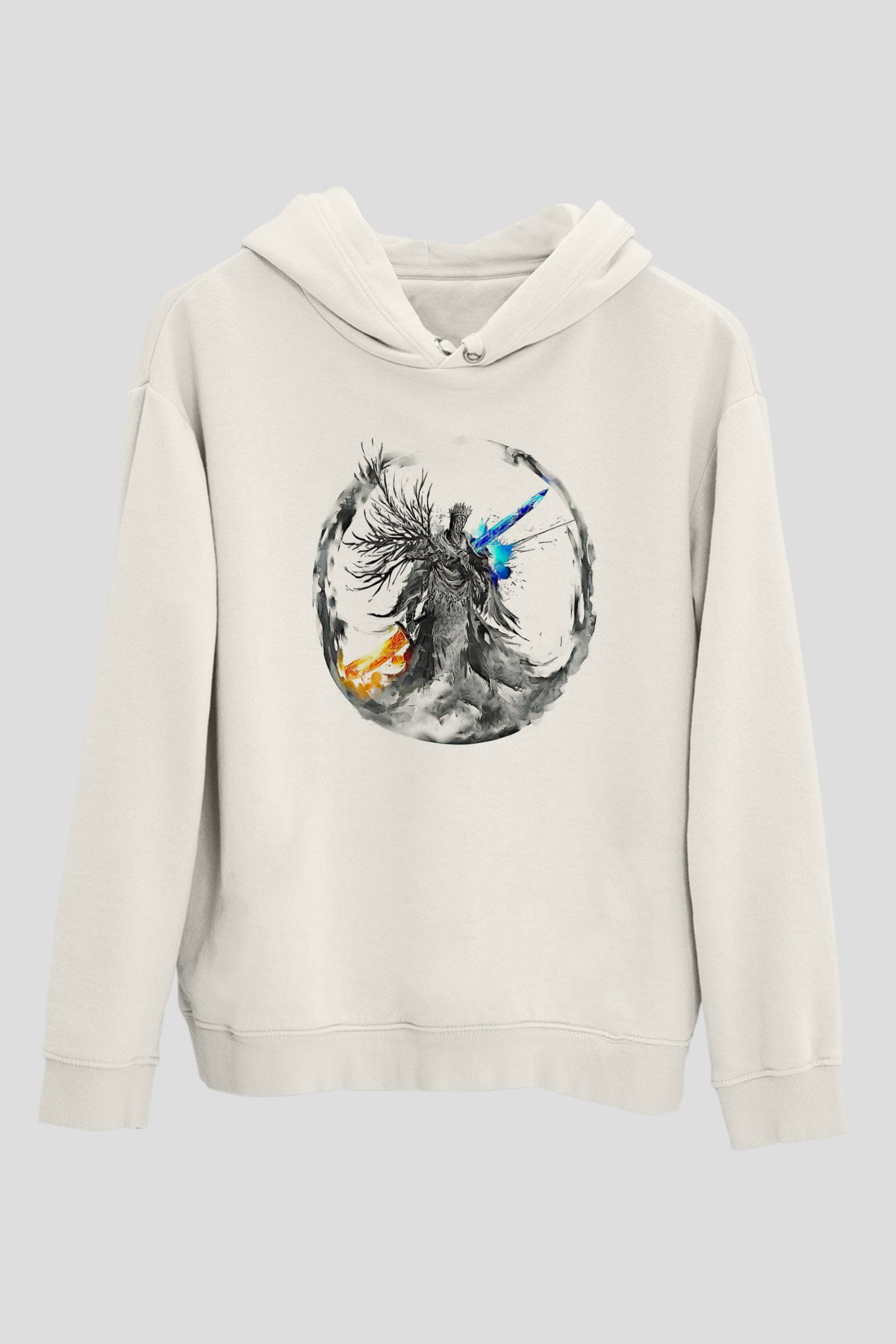 Dark Souls Baskılı Beyaz Unisex Kapüşonlu Sweatshirt