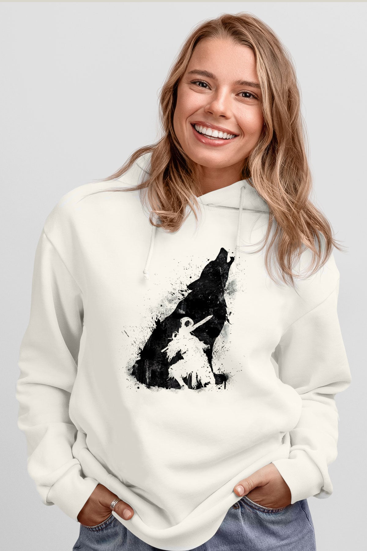 Dark Souls Baskılı Beyaz Unisex Kapüşonlu Sweatshirt
