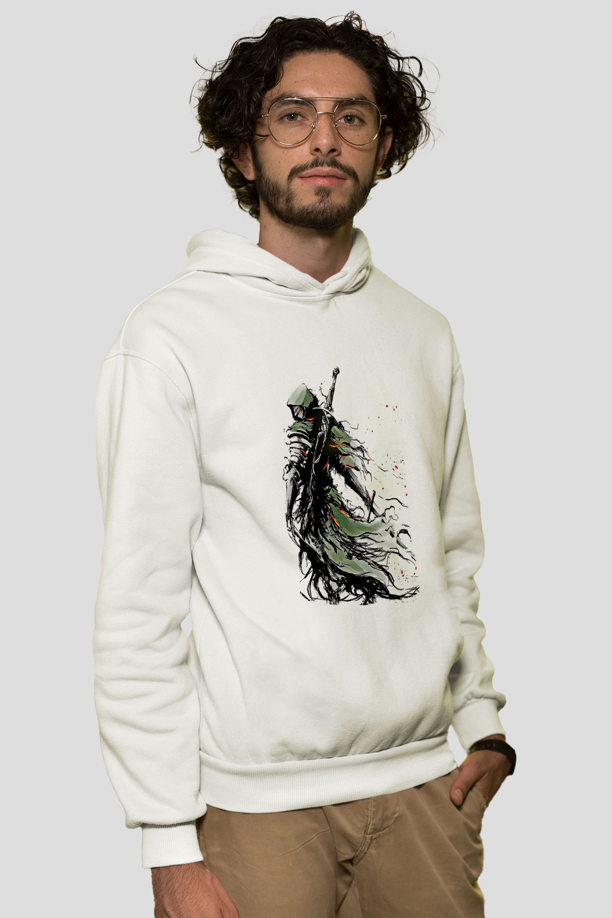 Dark Souls Baskılı Beyaz Unisex Kapüşonlu Sweatshirt