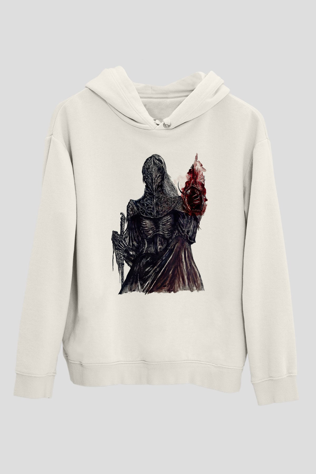 Dark Souls Baskılı Beyaz Unisex Kapüşonlu Sweatshirt