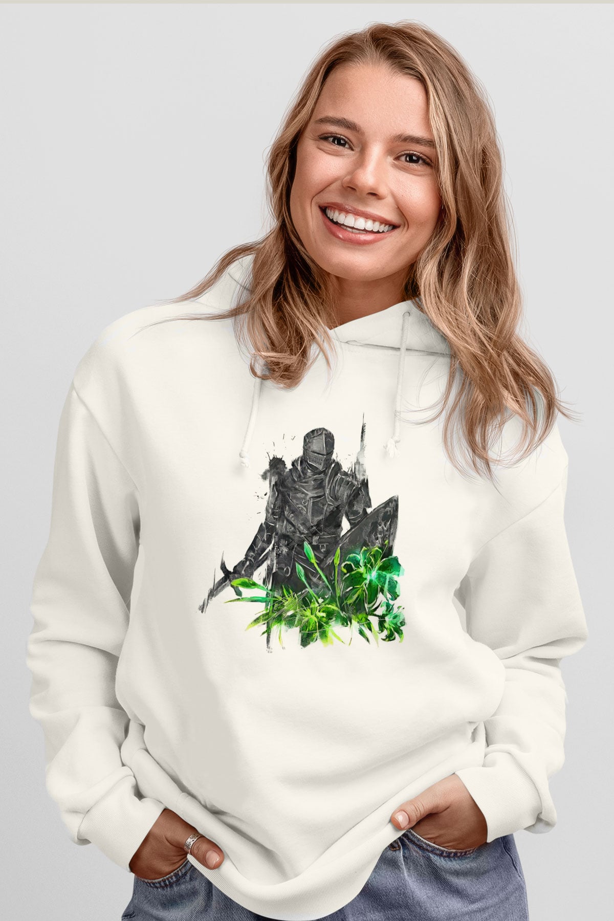 Dark Souls Baskılı Beyaz Unisex Kapüşonlu Sweatshirt