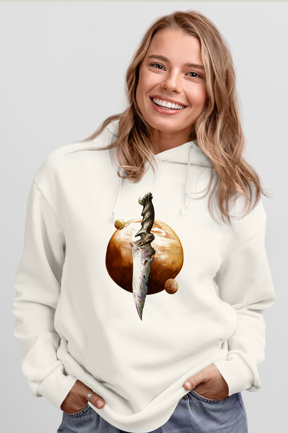 Dark Souls Baskılı Beyaz Unisex Kapüşonlu Sweatshirt