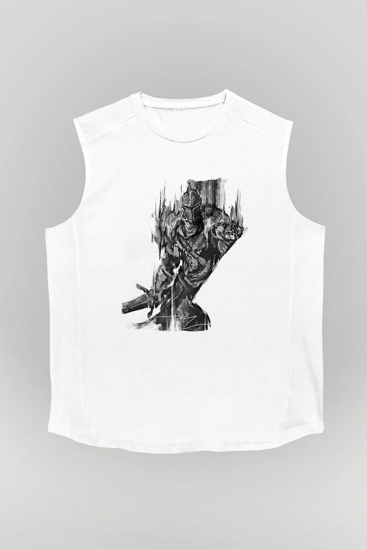 Dark Souls Baskılı Beyaz Unisex Kolsuz Tişört - Tshirt