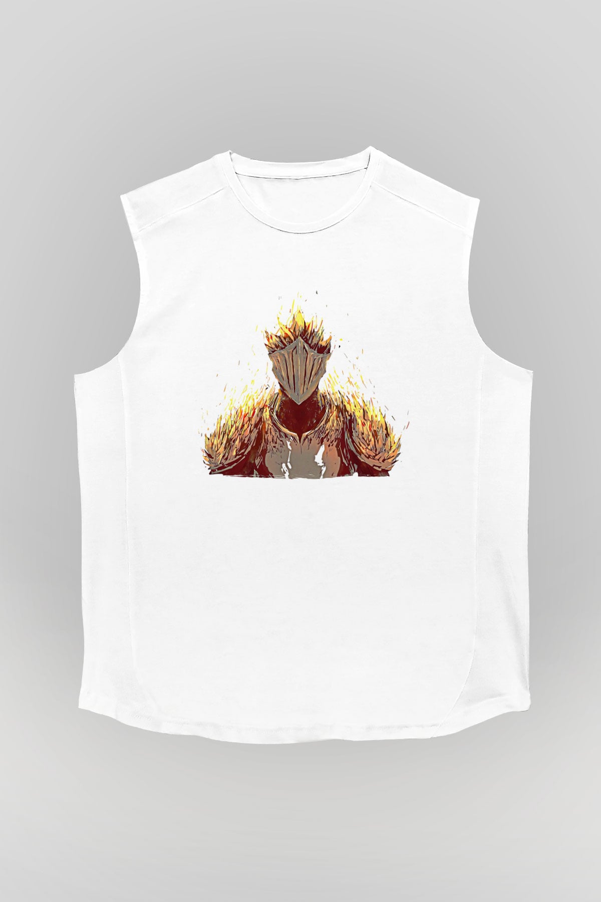 Dark Souls Baskılı Beyaz Unisex Kolsuz Tişört - Tshirt