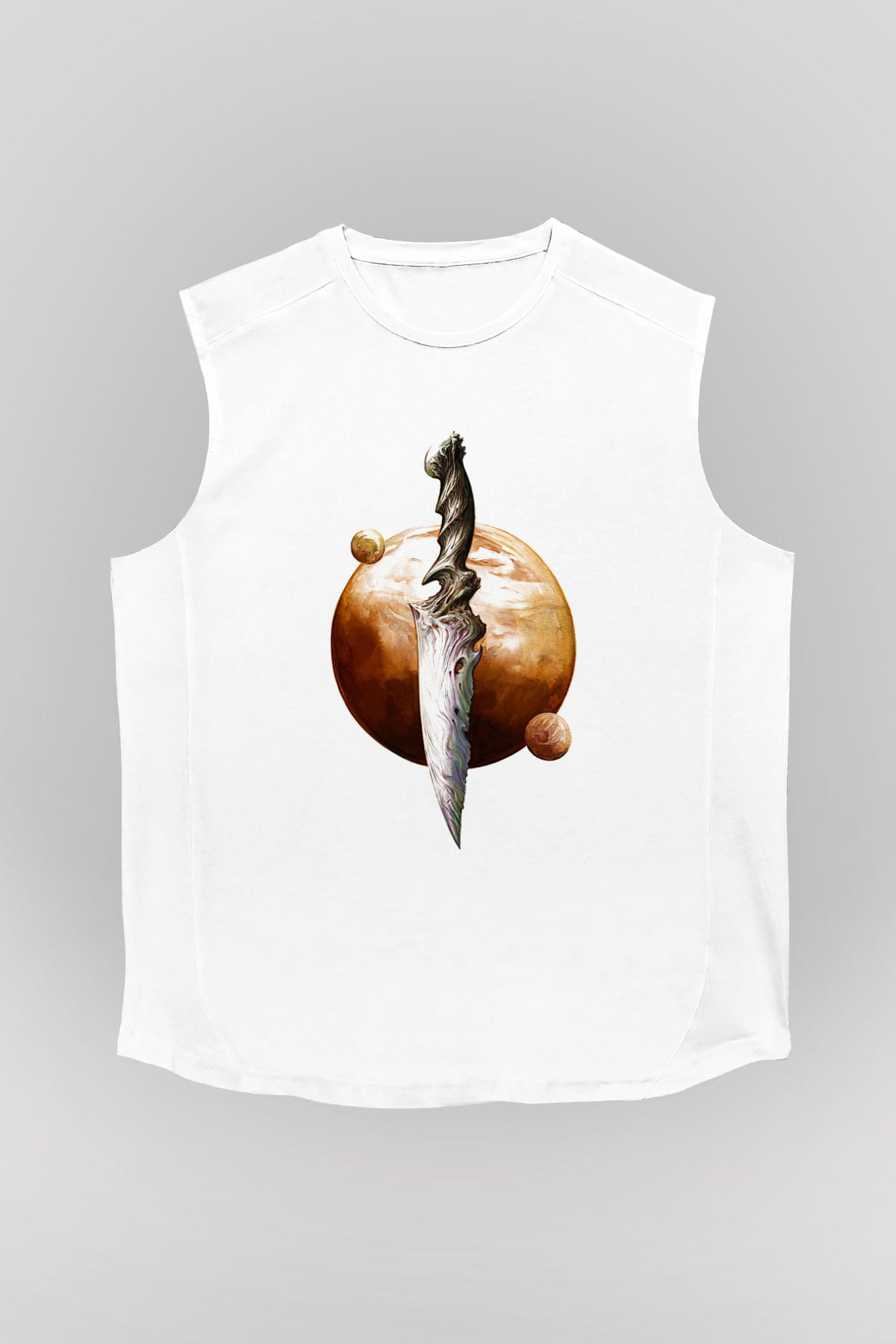 Dark Souls Baskılı Beyaz Unisex Kolsuz Tişört - Tshirt