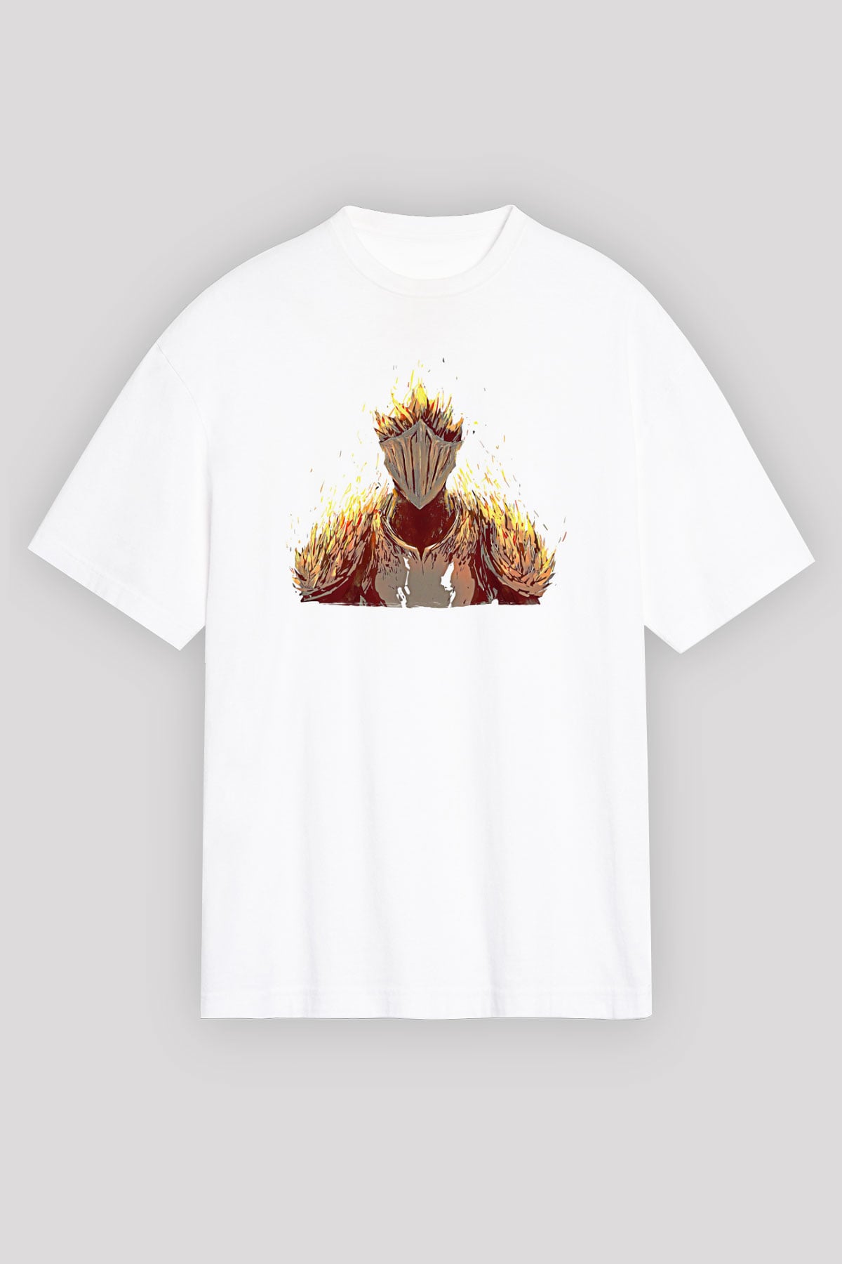 Dark Souls Baskılı Beyaz Unisex Oversize Tişört - Tshirt