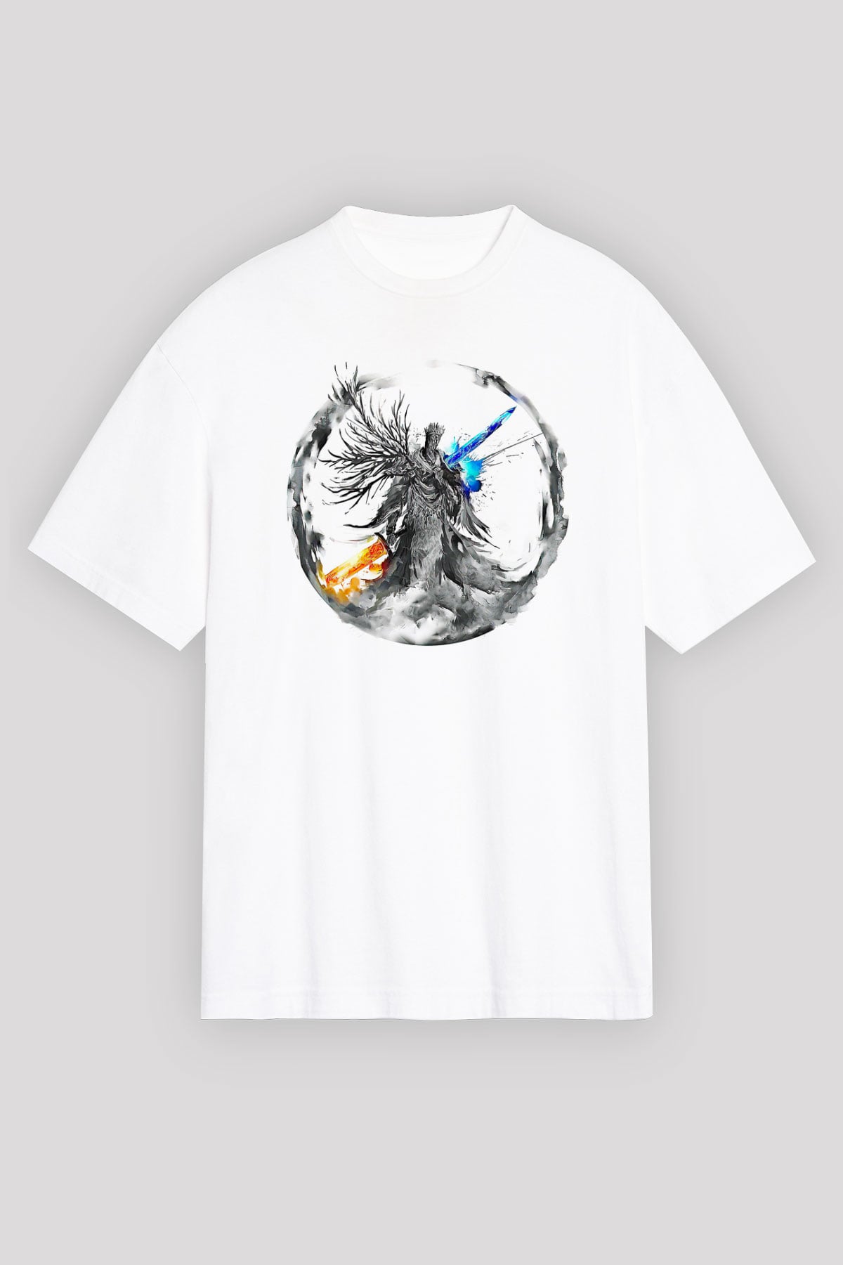 Dark Souls Baskılı Beyaz Unisex Oversize Tişört - Tshirt
