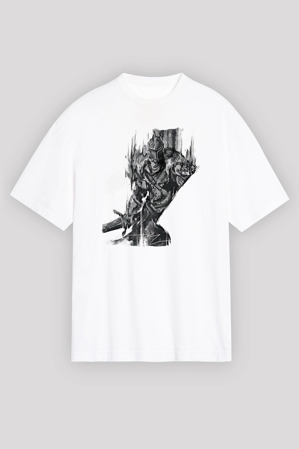 Dark Souls Baskılı Beyaz Unisex Oversize Tişört - Tshirt