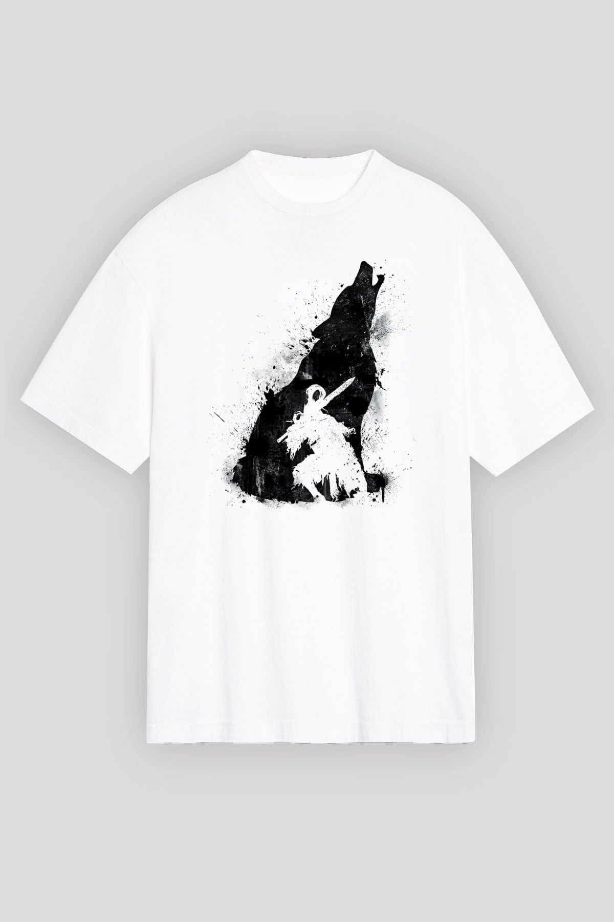 Dark Souls Baskılı Beyaz Unisex Oversize Tişört - Tshirt