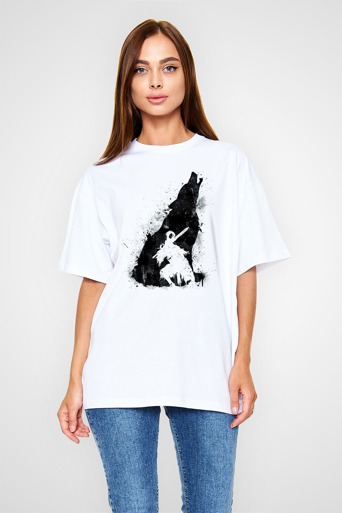 Dark Souls Baskılı Beyaz Unisex Oversize Tişört - Tshirt