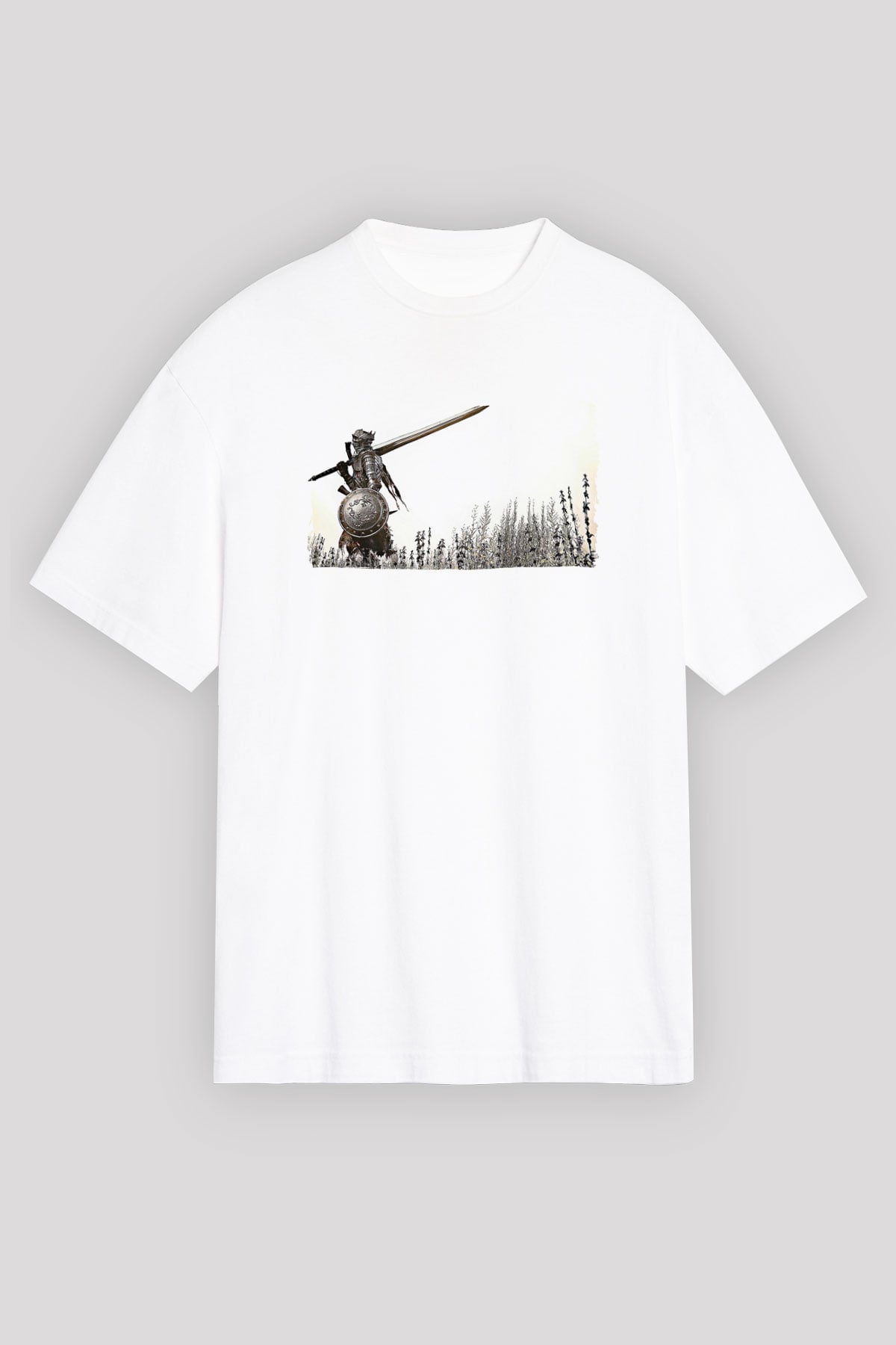 Dark Souls Baskılı Beyaz Unisex Oversize Tişört - Tshirt
