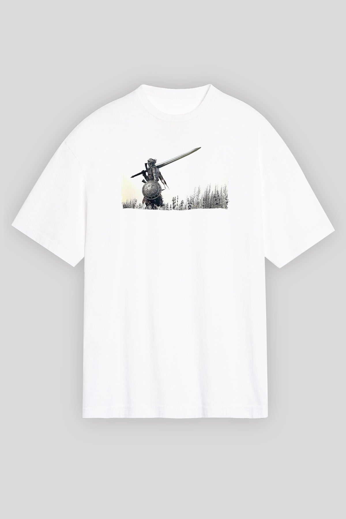 Dark Souls Baskılı Beyaz Unisex Oversize Tişört - Tshirt
