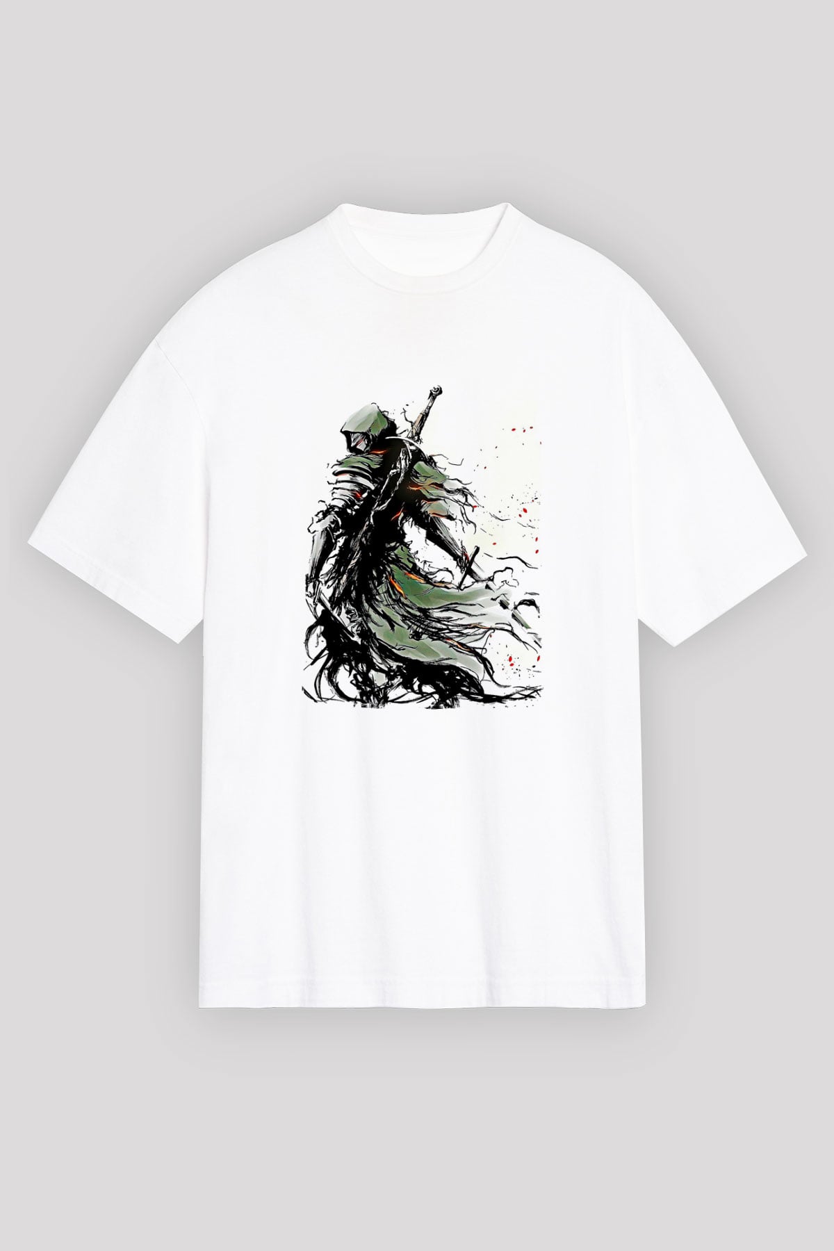 Dark Souls Baskılı Beyaz Unisex Oversize Tişört - Tshirt