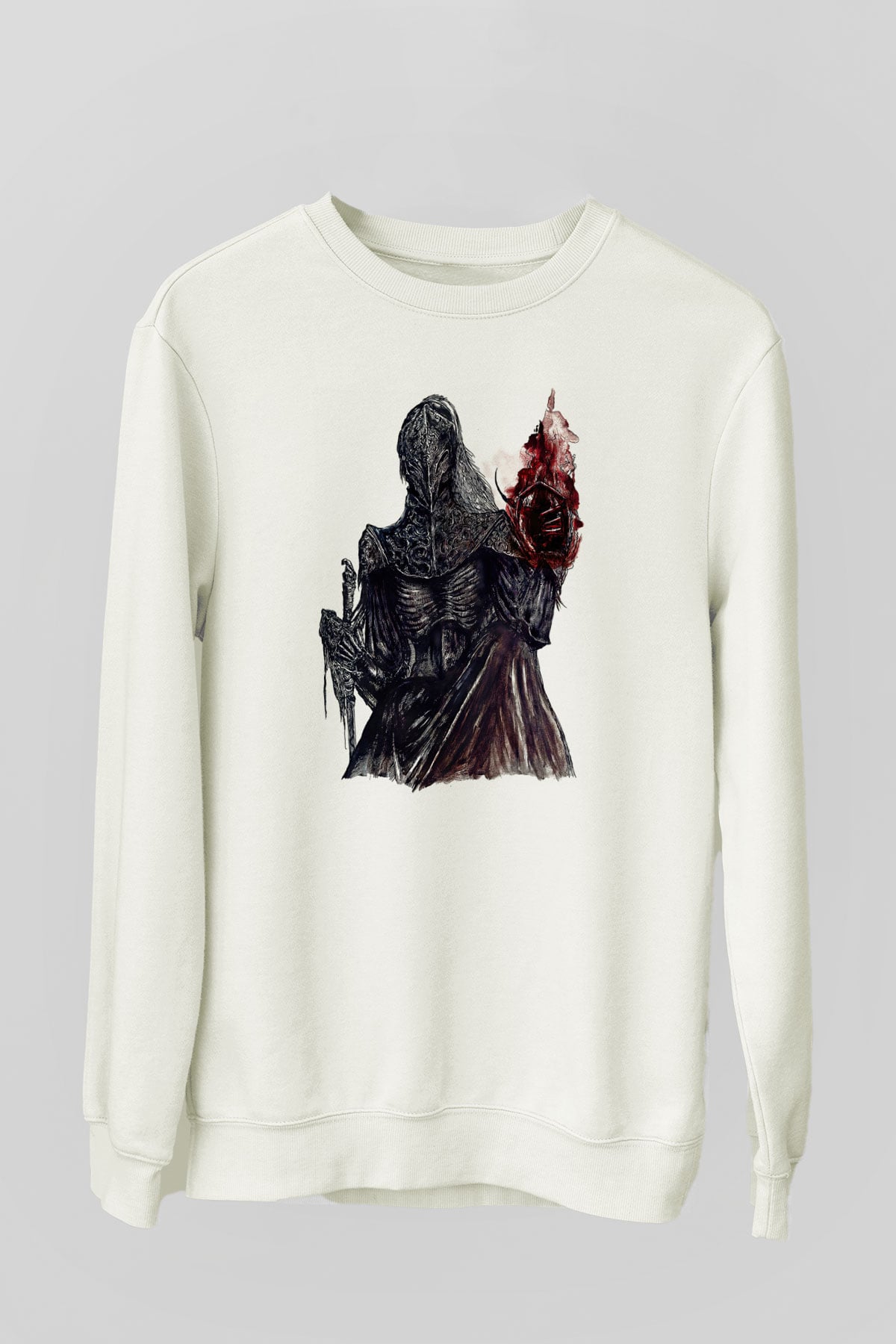 Dark Souls Baskılı Beyaz Unisex Sweatshirt