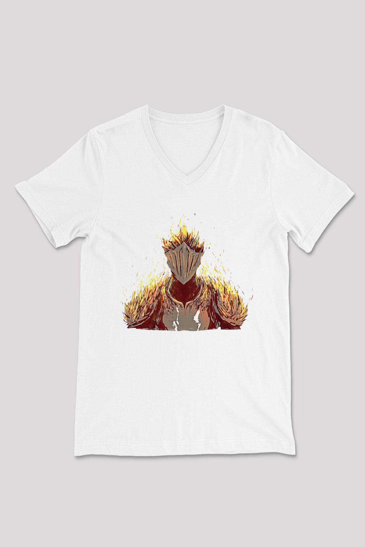 Dark Souls Baskılı Beyaz Unisex V Yaka Tişört - Tshirt