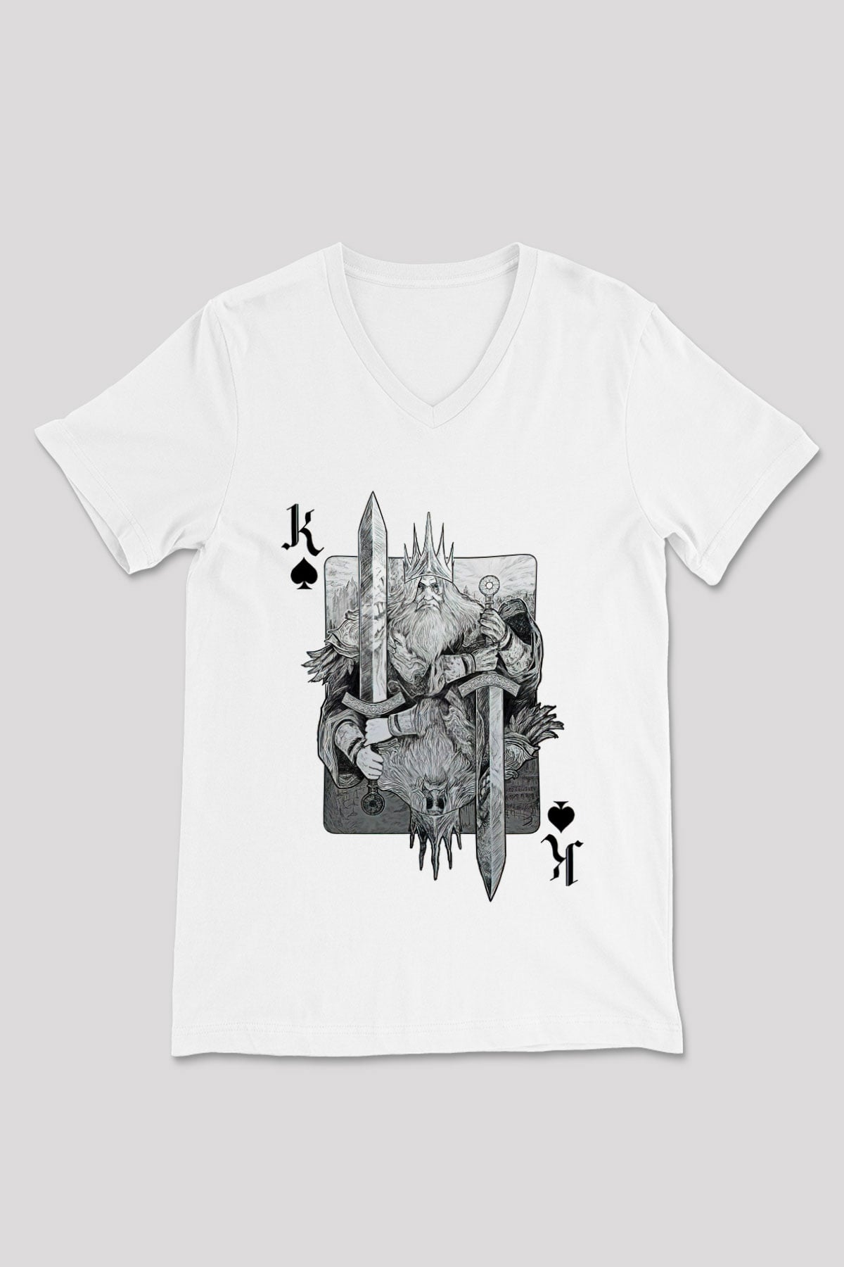 Dark Souls Baskılı Beyaz Unisex V Yaka Tişört - Tshirt