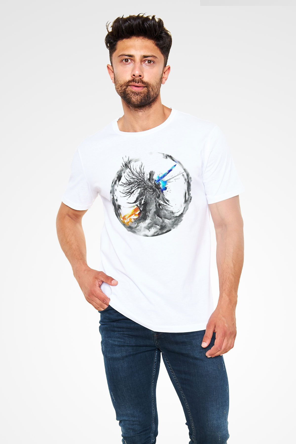 Dark Souls Baskılı Unisex Beyaz Tişört - Tshirt