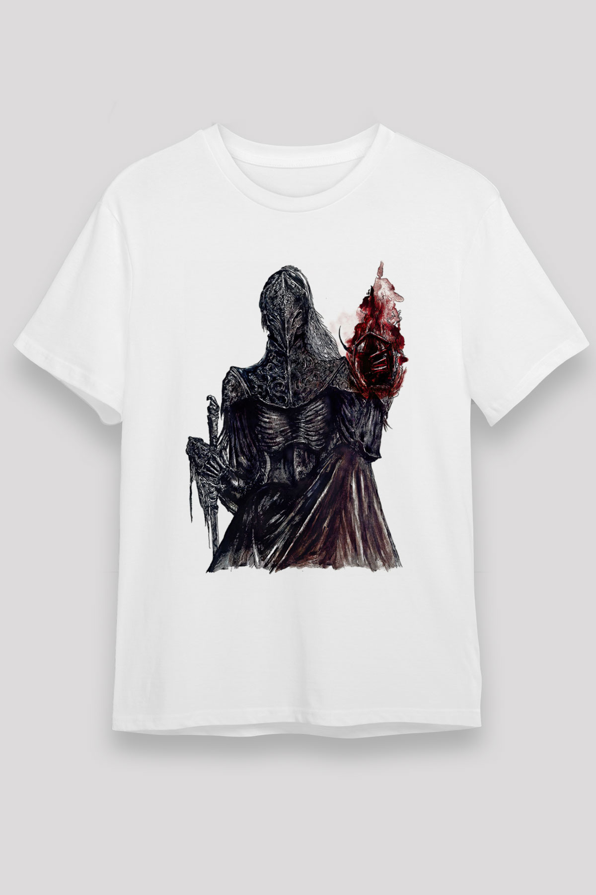 Dark Souls Baskılı Unisex Beyaz Tişört - Tshirt