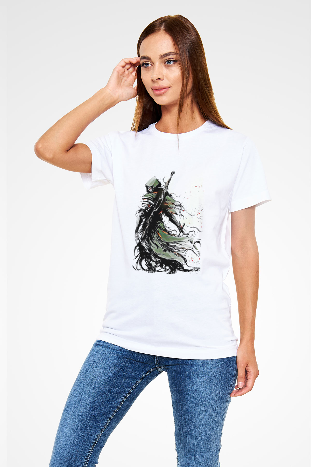 Dark Souls Baskılı Unisex Beyaz Tişört - Tshirt