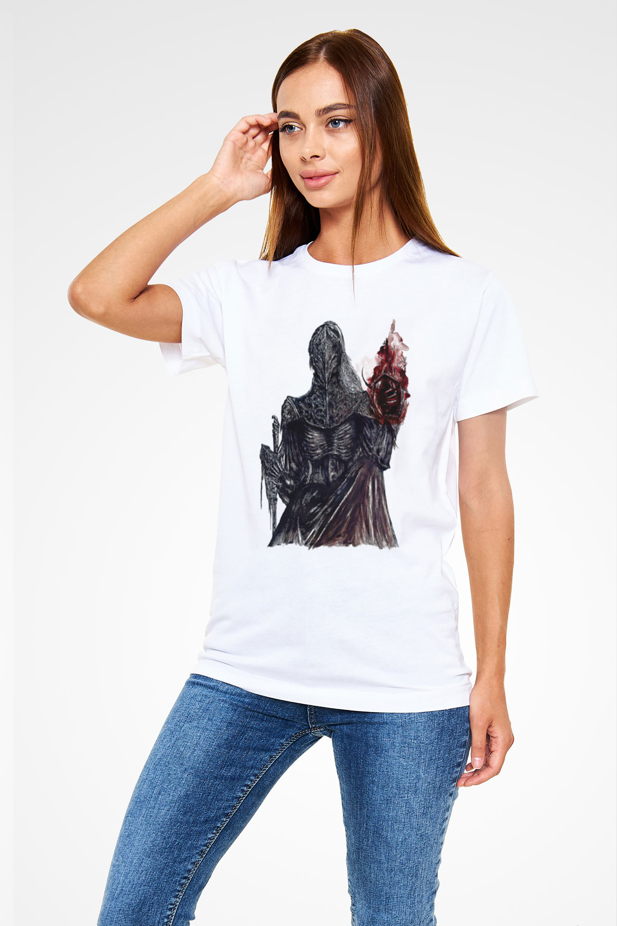 Dark Souls Baskılı Unisex Beyaz Tişört - Tshirt