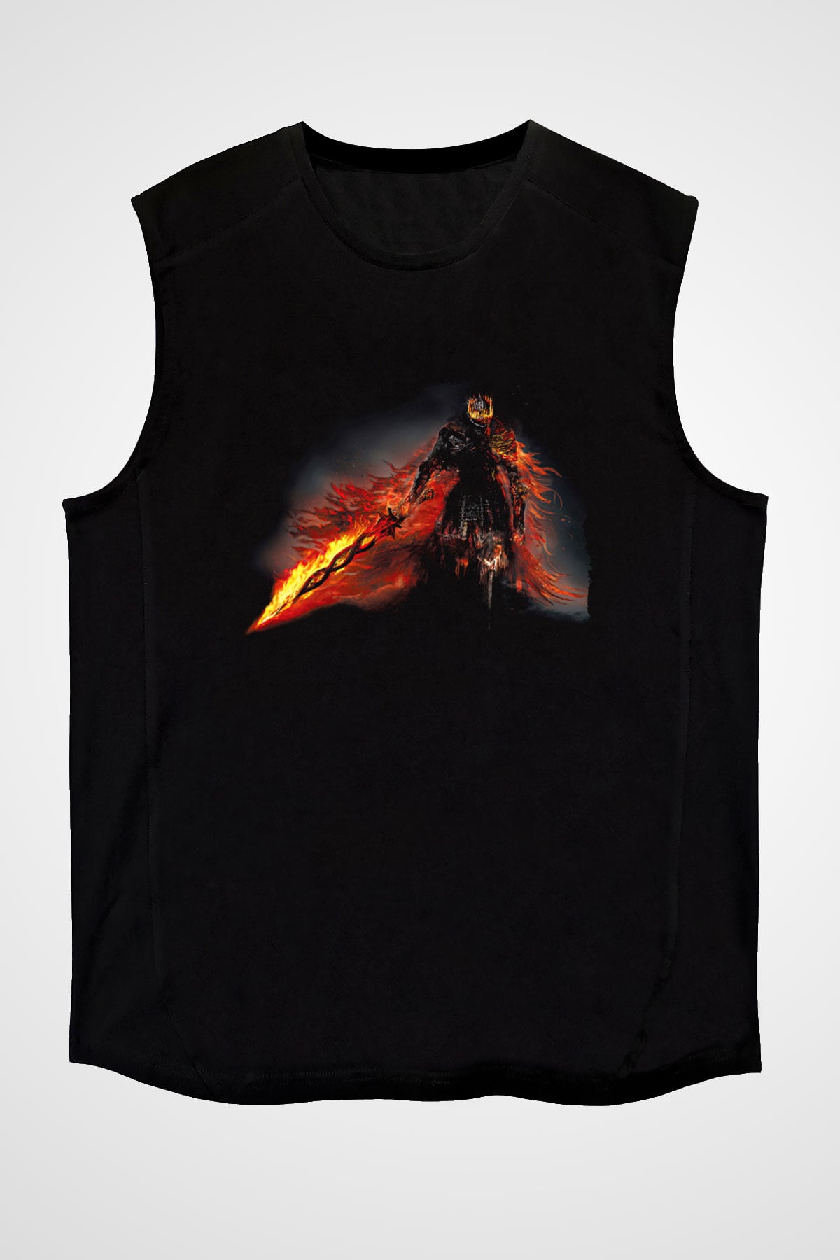 Dark Souls Baskılı Unisex Siyah Kolsuz Tişört - Tshirt