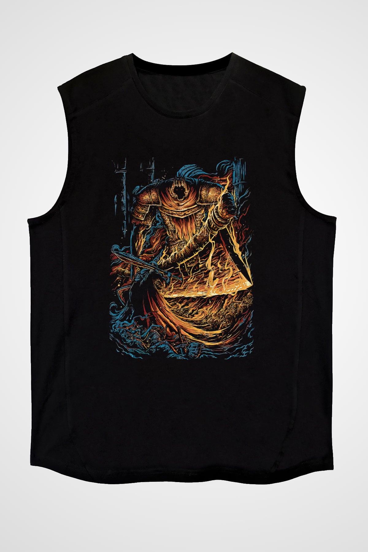 Dark Souls Baskılı Unisex Siyah Kolsuz Tişört - Tshirt