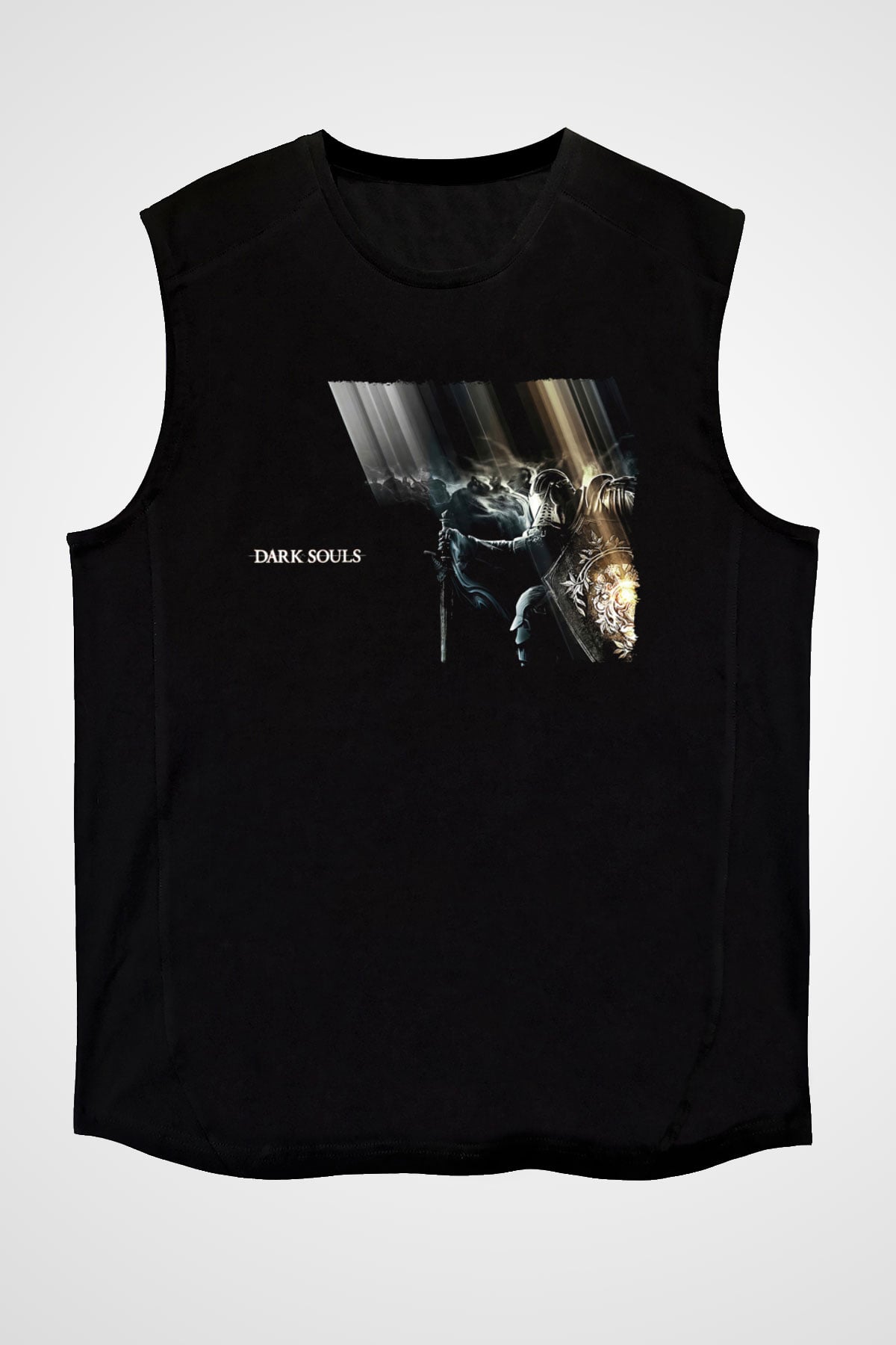 Dark Souls Baskılı Unisex Siyah Kolsuz Tişört - Tshirt