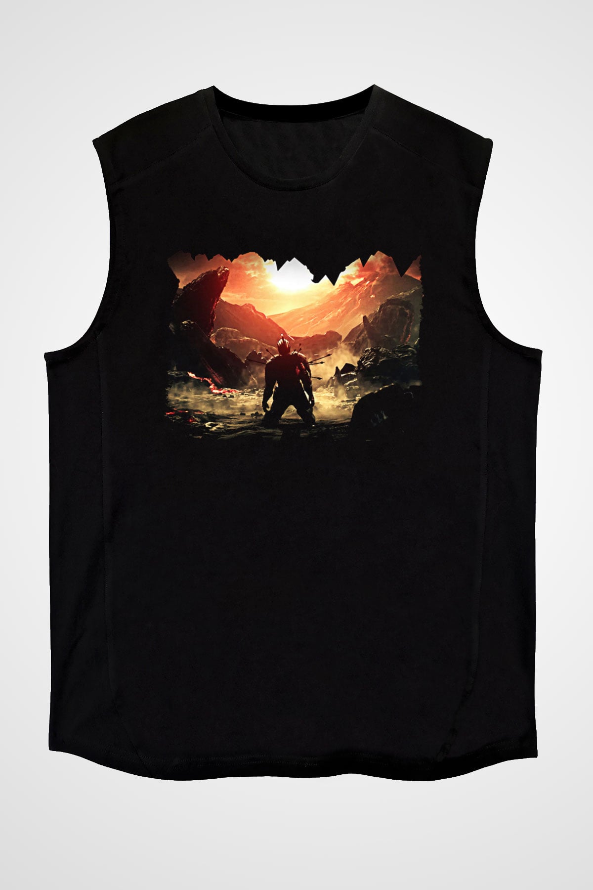 Dark Souls Baskılı Unisex Siyah Kolsuz Tişört - Tshirt