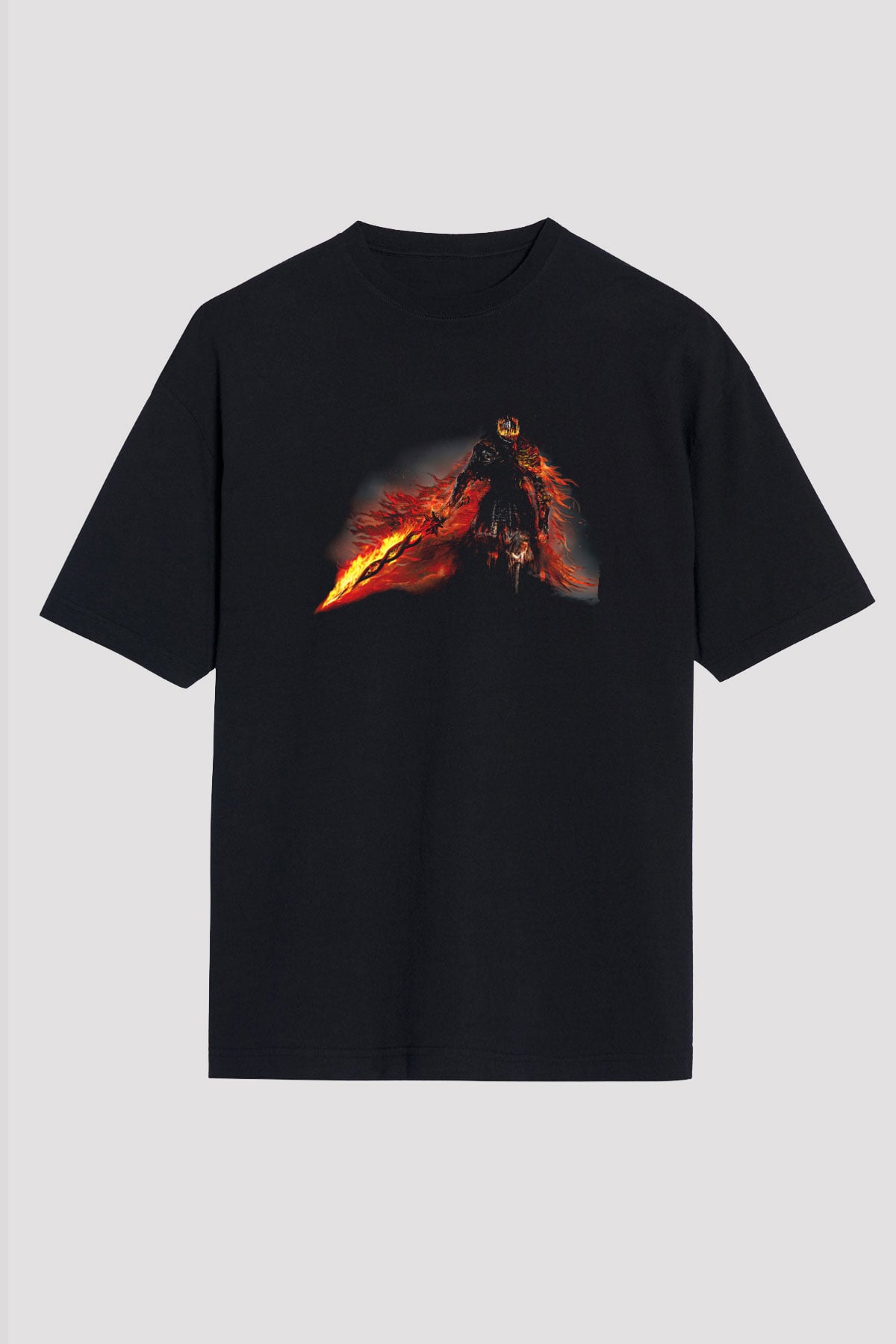 Dark Souls Baskılı Unisex Siyah Oversize Tişört - Tshirt