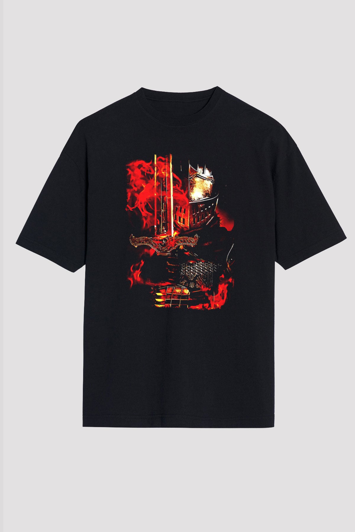 Dark Souls Baskılı Unisex Siyah Oversize Tişört - Tshirt