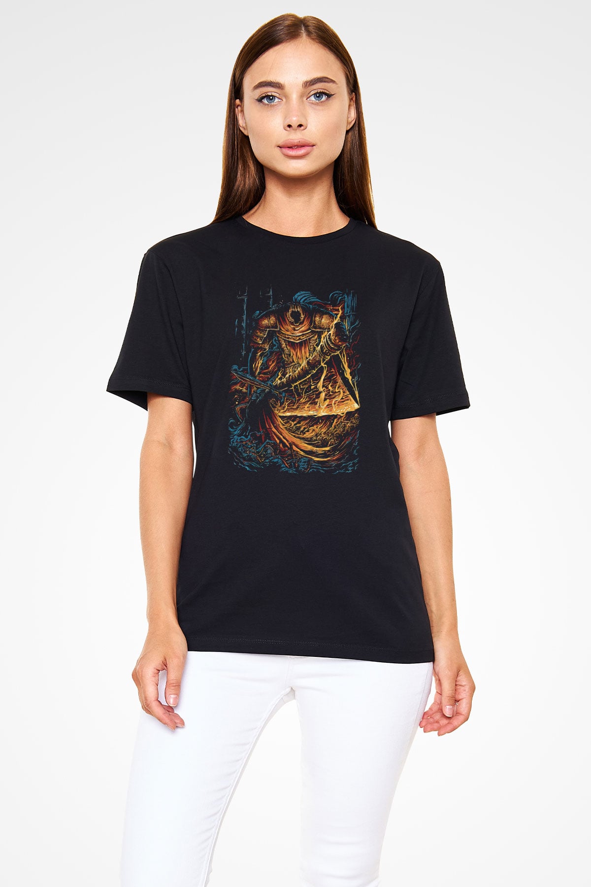 Dark Souls Baskılı Unisex Siyah Tişört - Tshirt