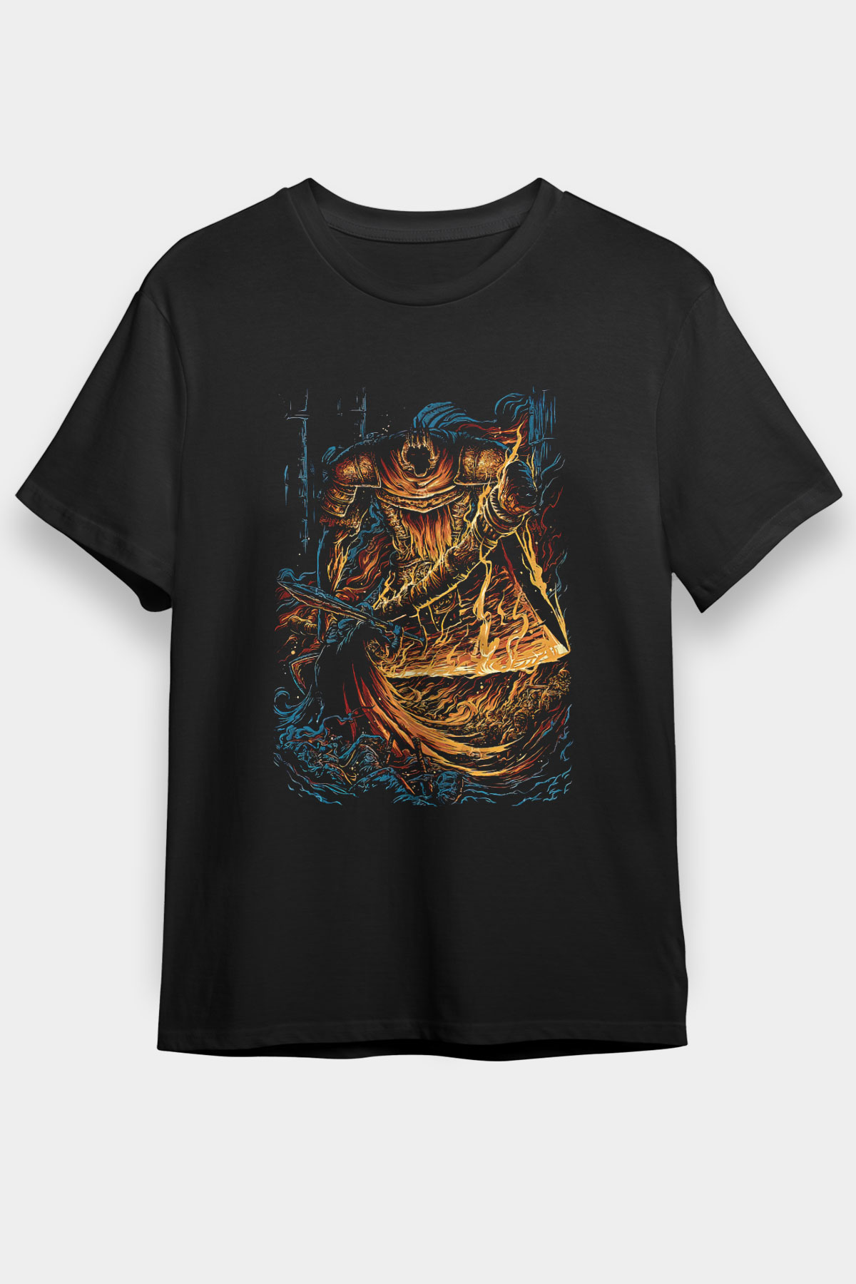 Dark Souls Baskılı Unisex Siyah Tişört - Tshirt