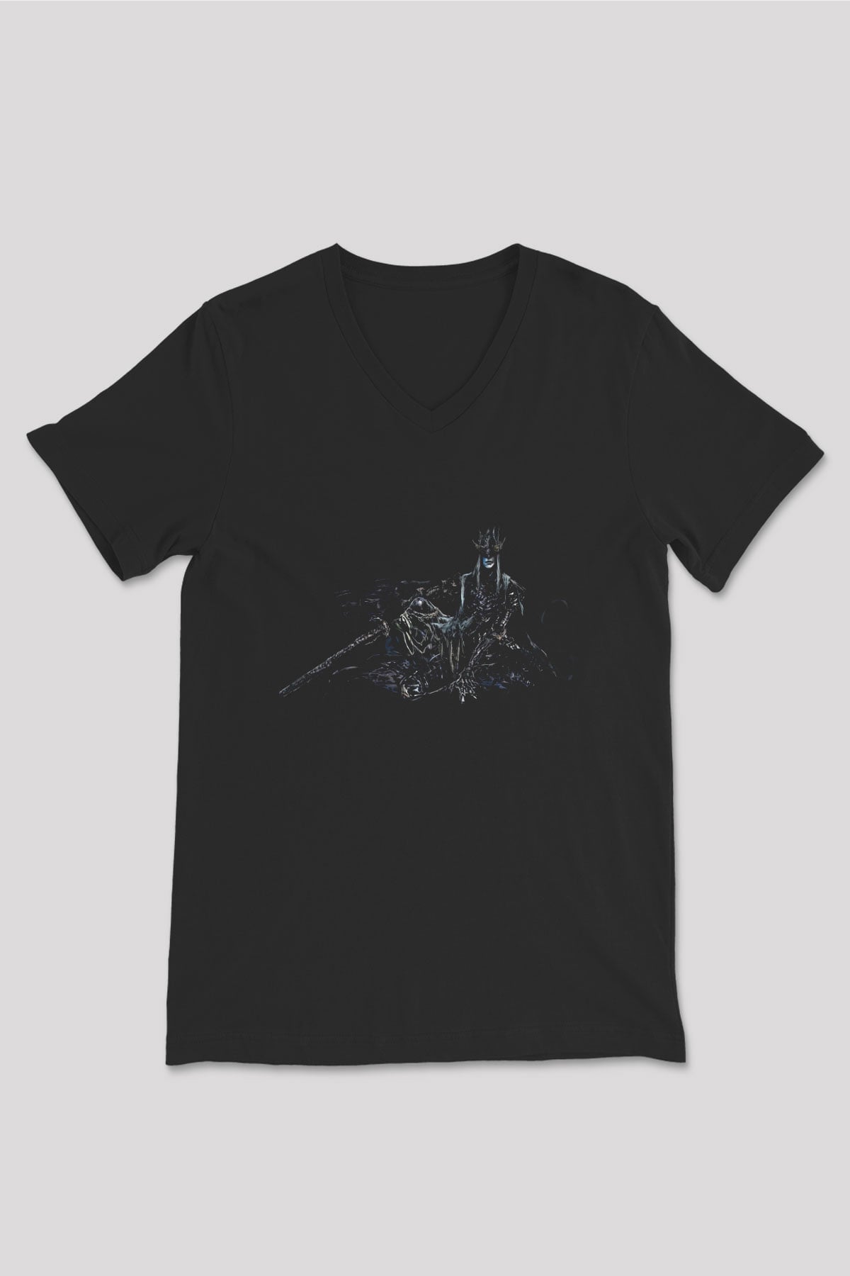 Dark Souls Baskılı Unisex Siyah V Yaka Tişört - Tshirt