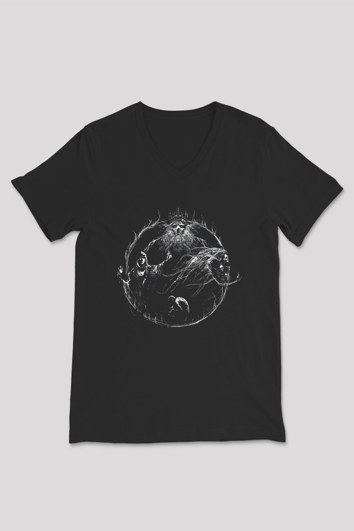 Dark Souls Baskılı Unisex Siyah V Yaka Tişört - Tshirt