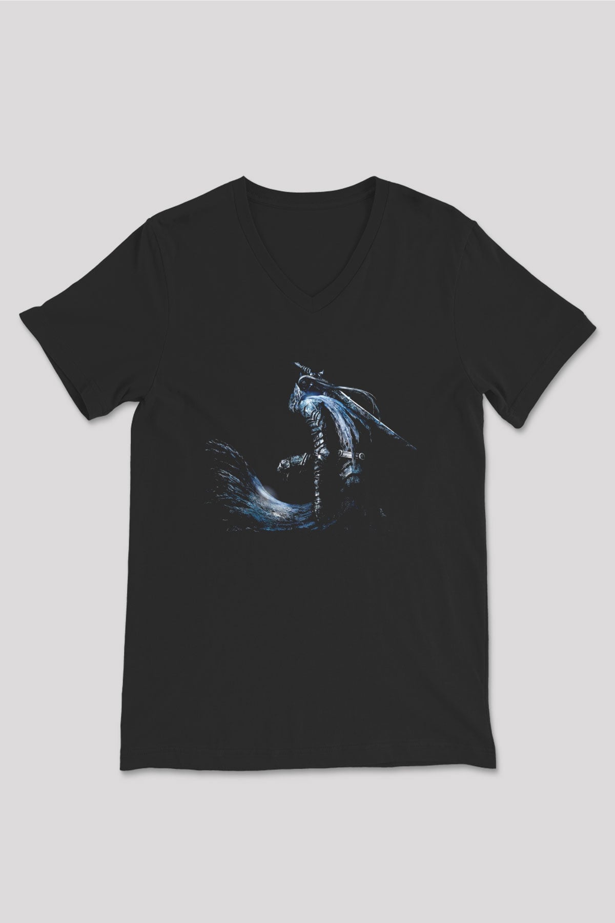Dark Souls Baskılı Unisex Siyah V Yaka Tişört - Tshirt
