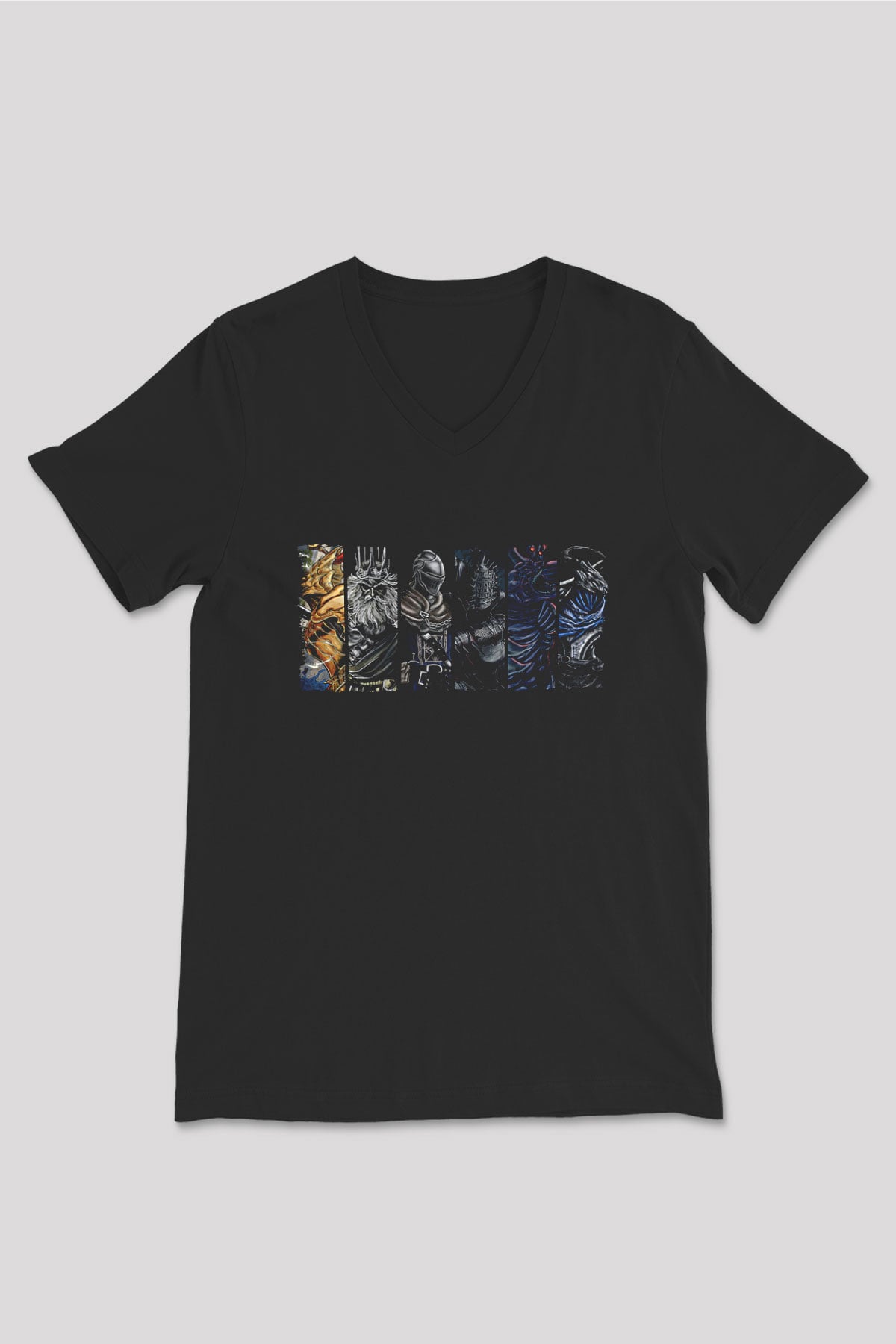 Dark Souls Baskılı Unisex Siyah V Yaka Tişört - Tshirt