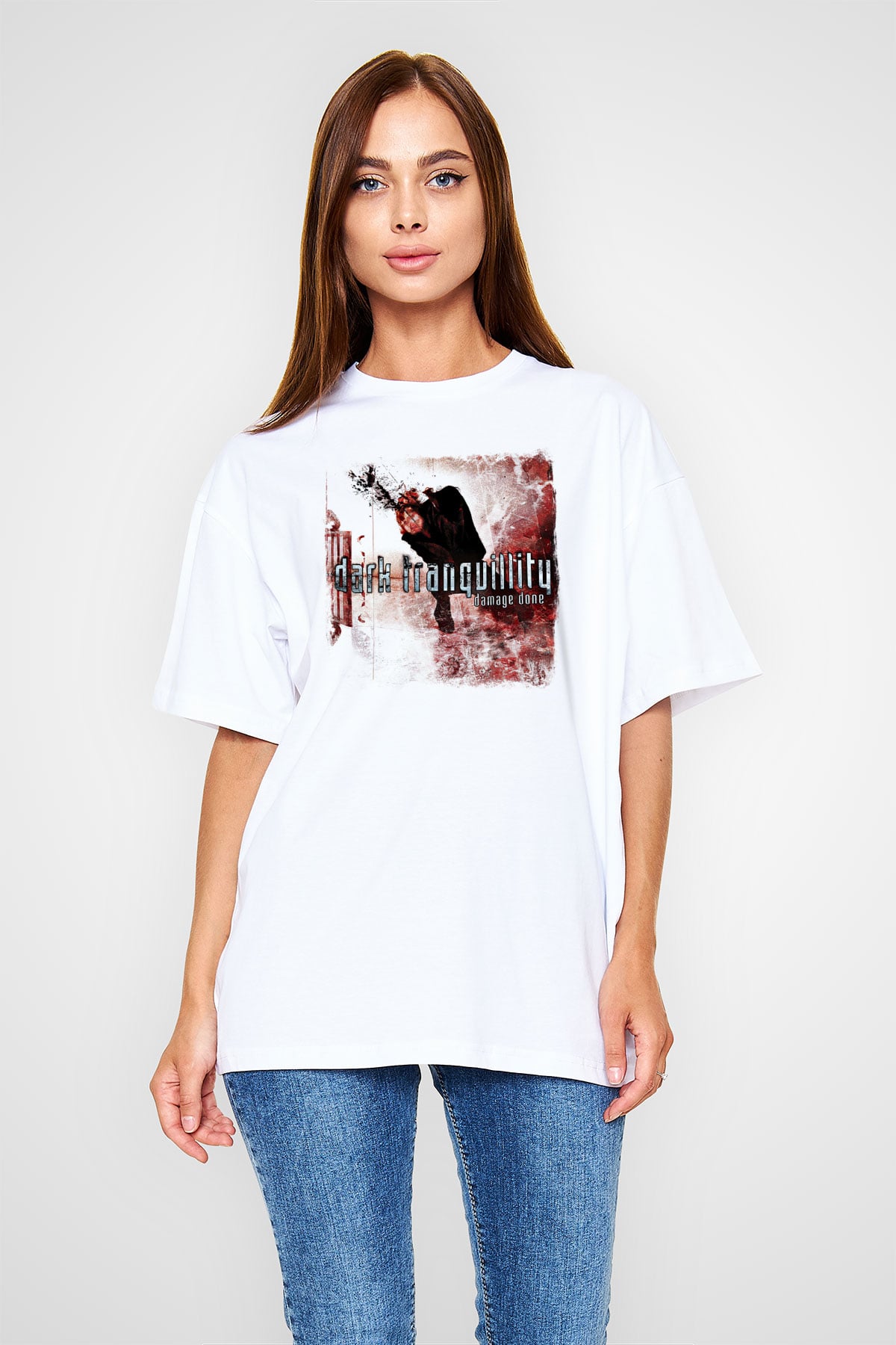 Dark Tranquillity Baskılı Unisex Beyaz Oversize Tişört