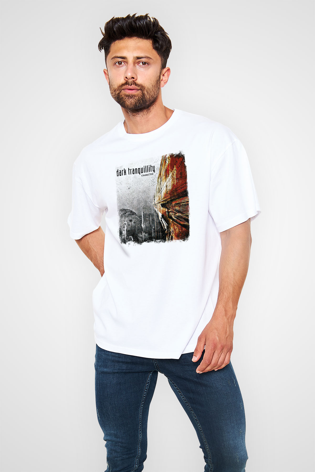 Dark Tranquillity Baskılı Unisex Beyaz Oversize Tişört