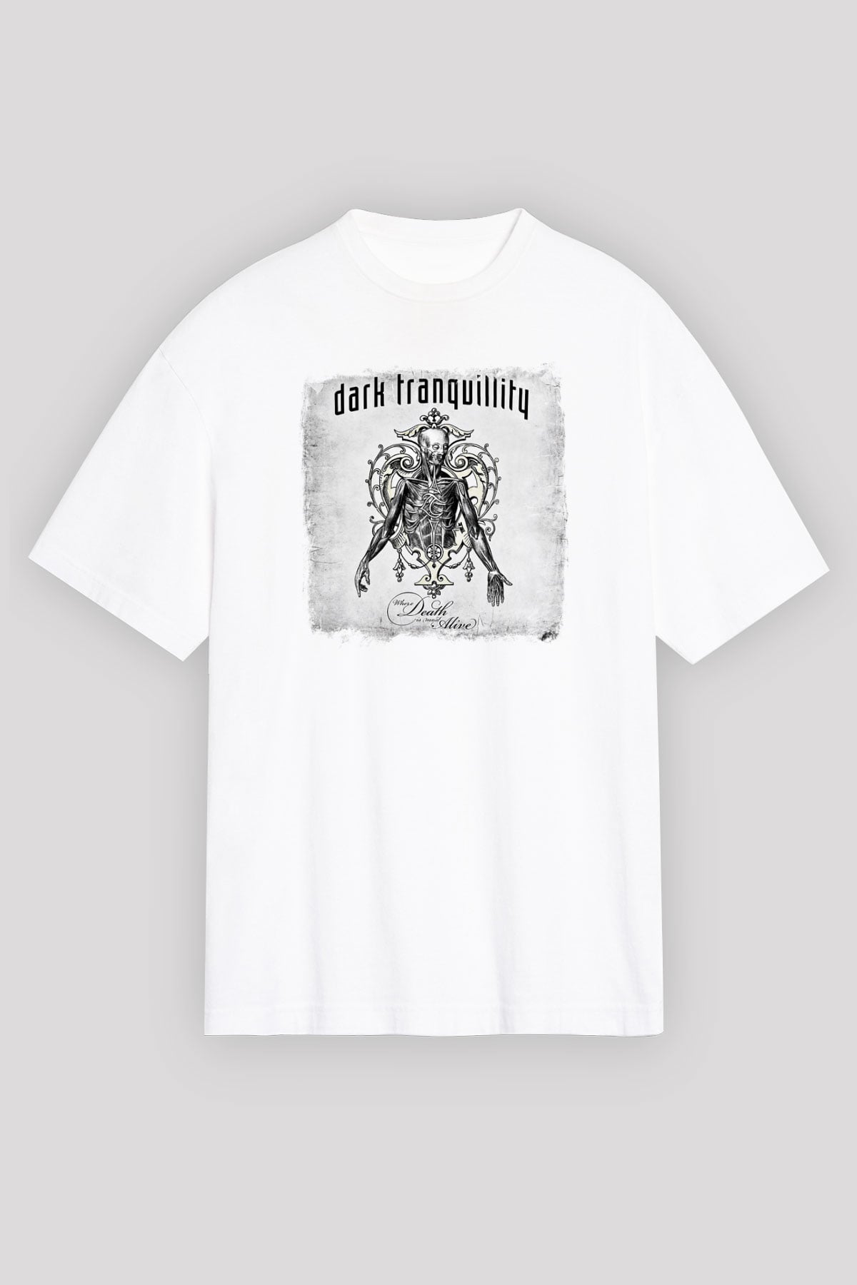 Dark Tranquillity Baskılı Unisex Beyaz Oversize Tişört