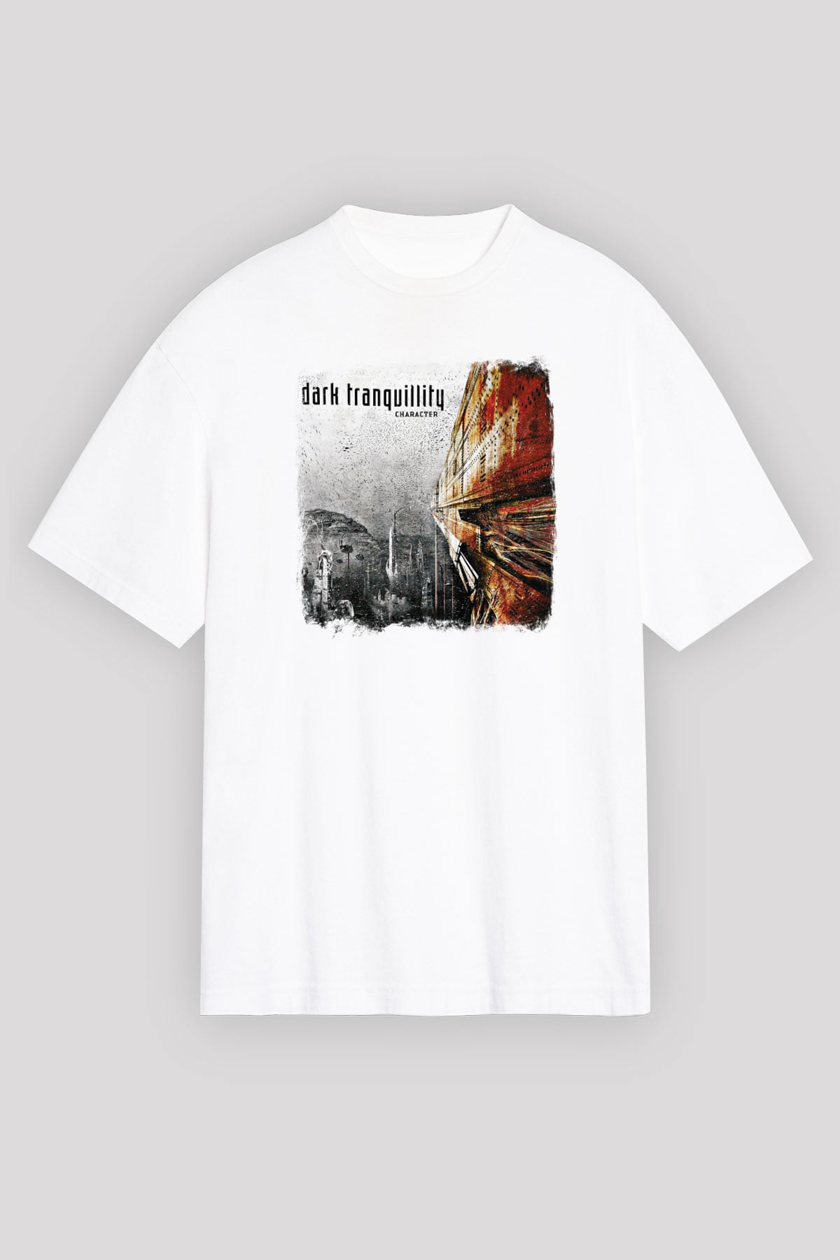 Dark Tranquillity Baskılı Unisex Beyaz Oversize Tişört