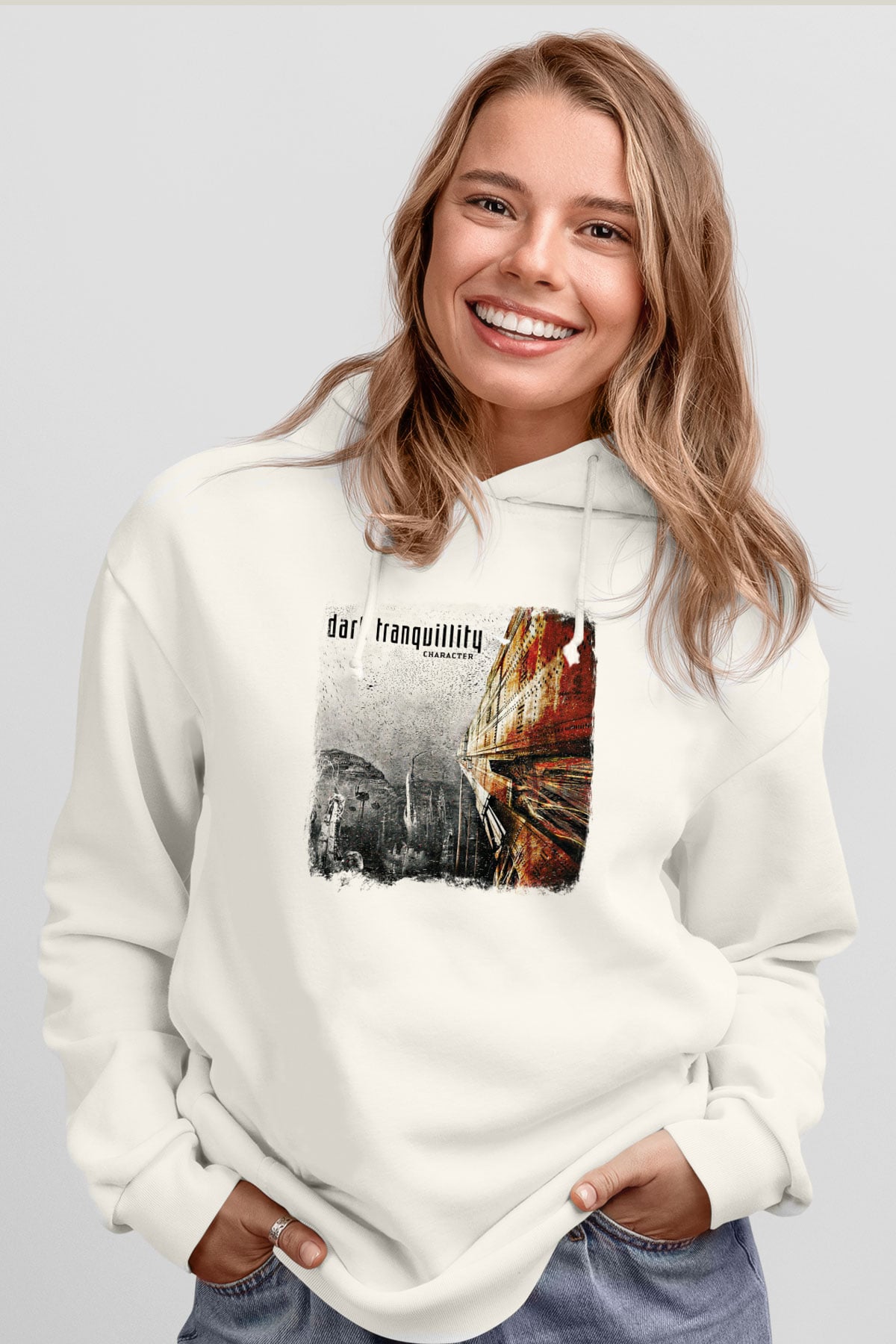 Dark Tranquillity Baskılı Unisex Beyaz Hoodie