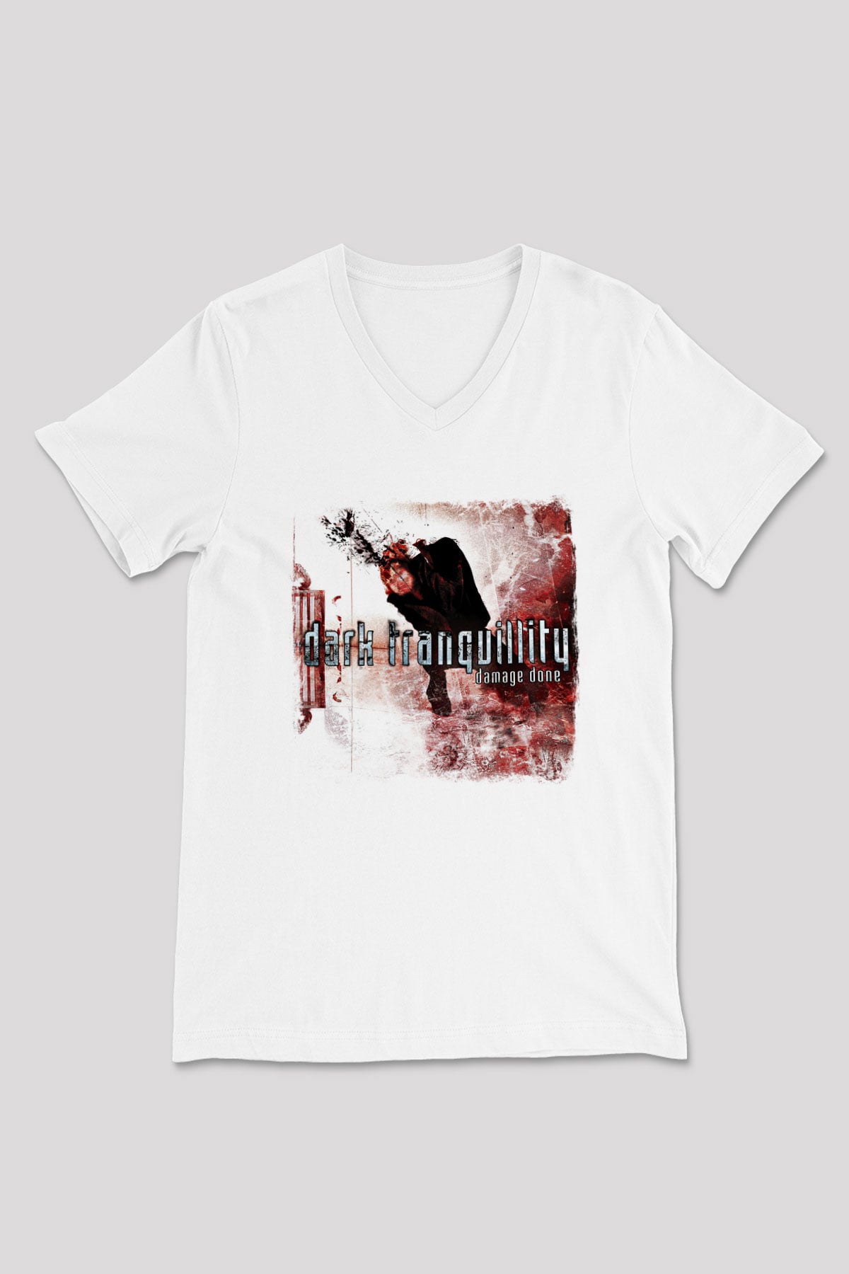 Dark Tranquillity Baskılı Unisex Beyaz V Yaka Tişört