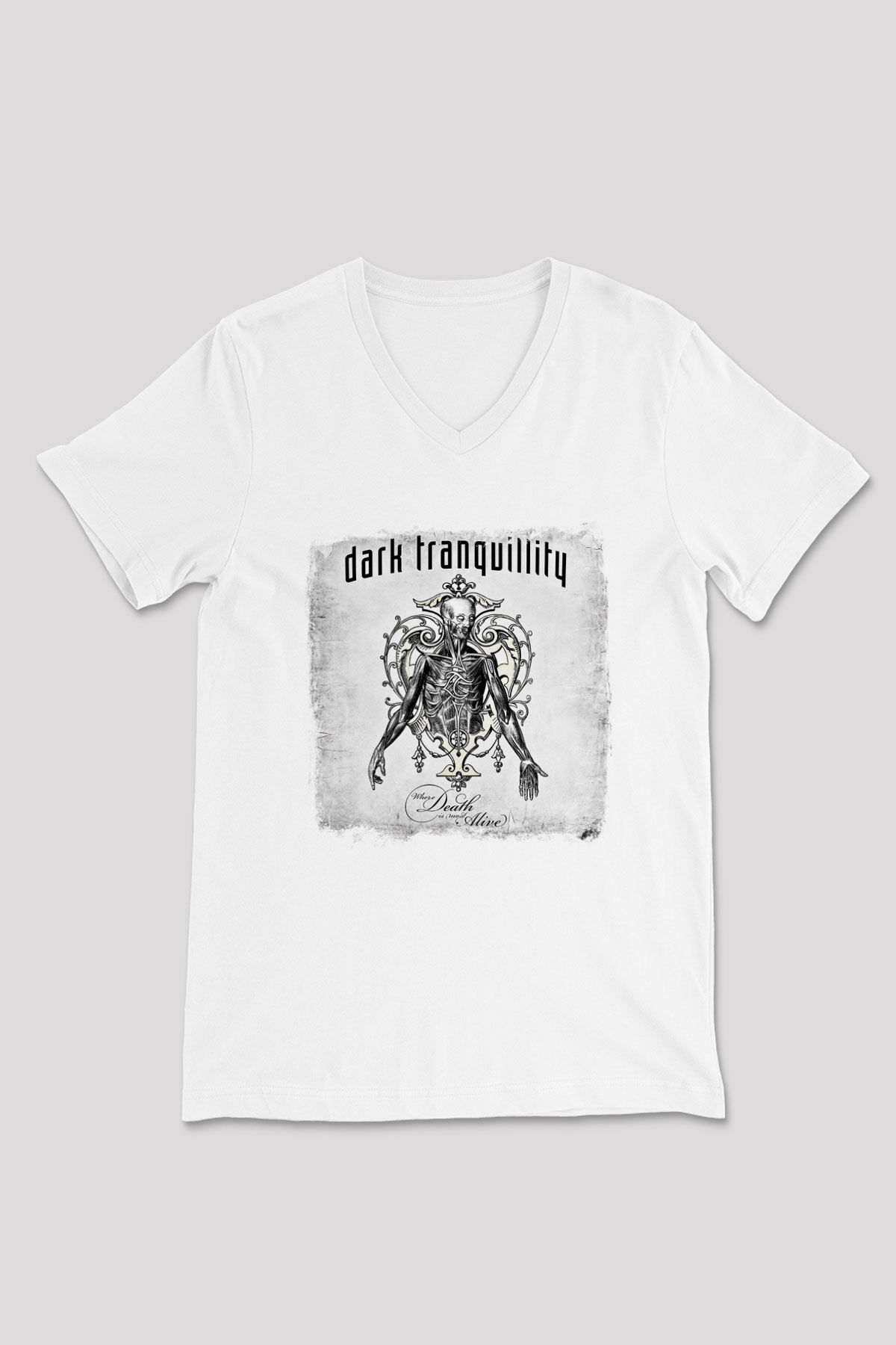 Dark Tranquillity Baskılı Unisex Beyaz V Yaka Tişört