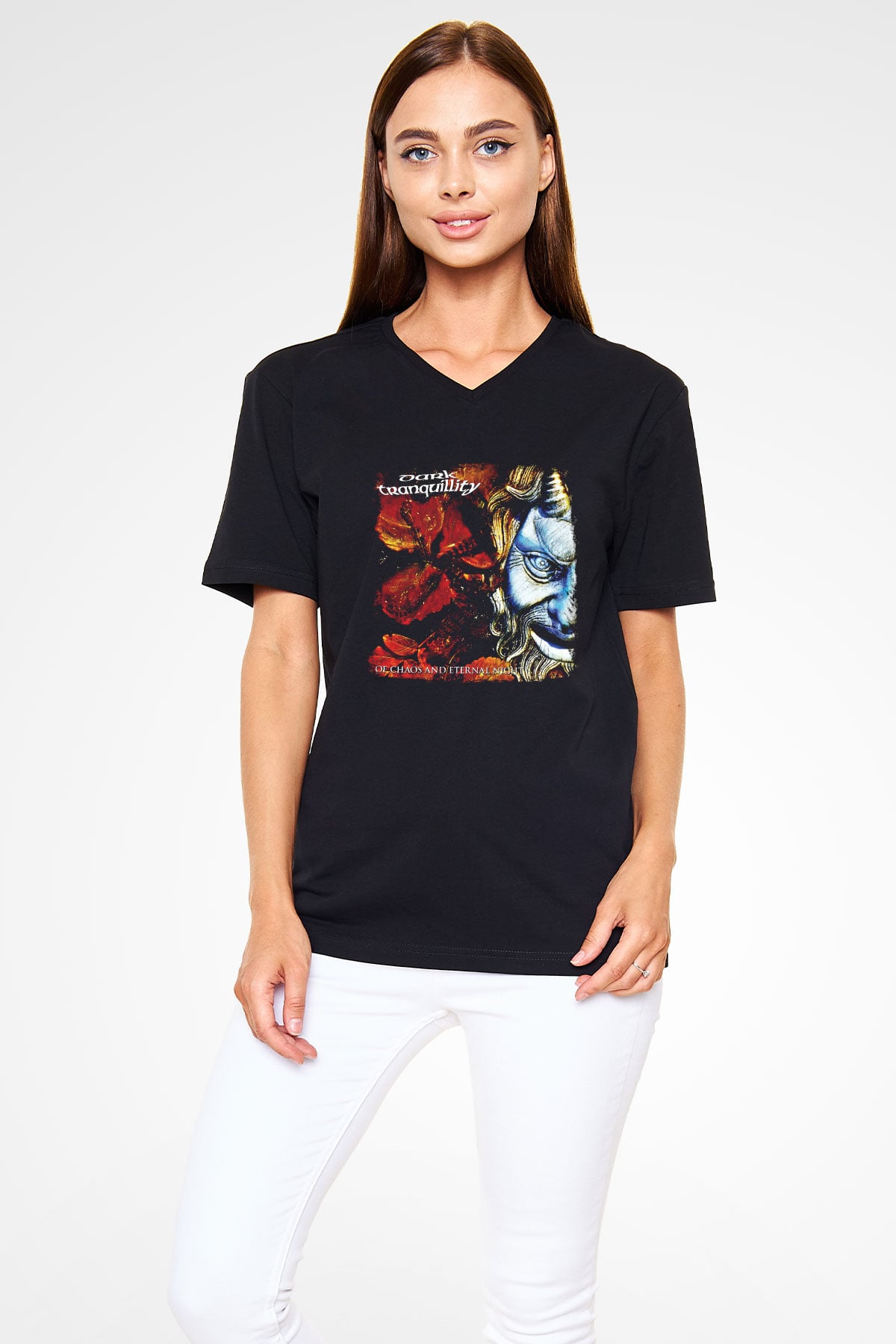 Dark Tranquillity Baskılı Unisex Siyah V Yaka Tişört