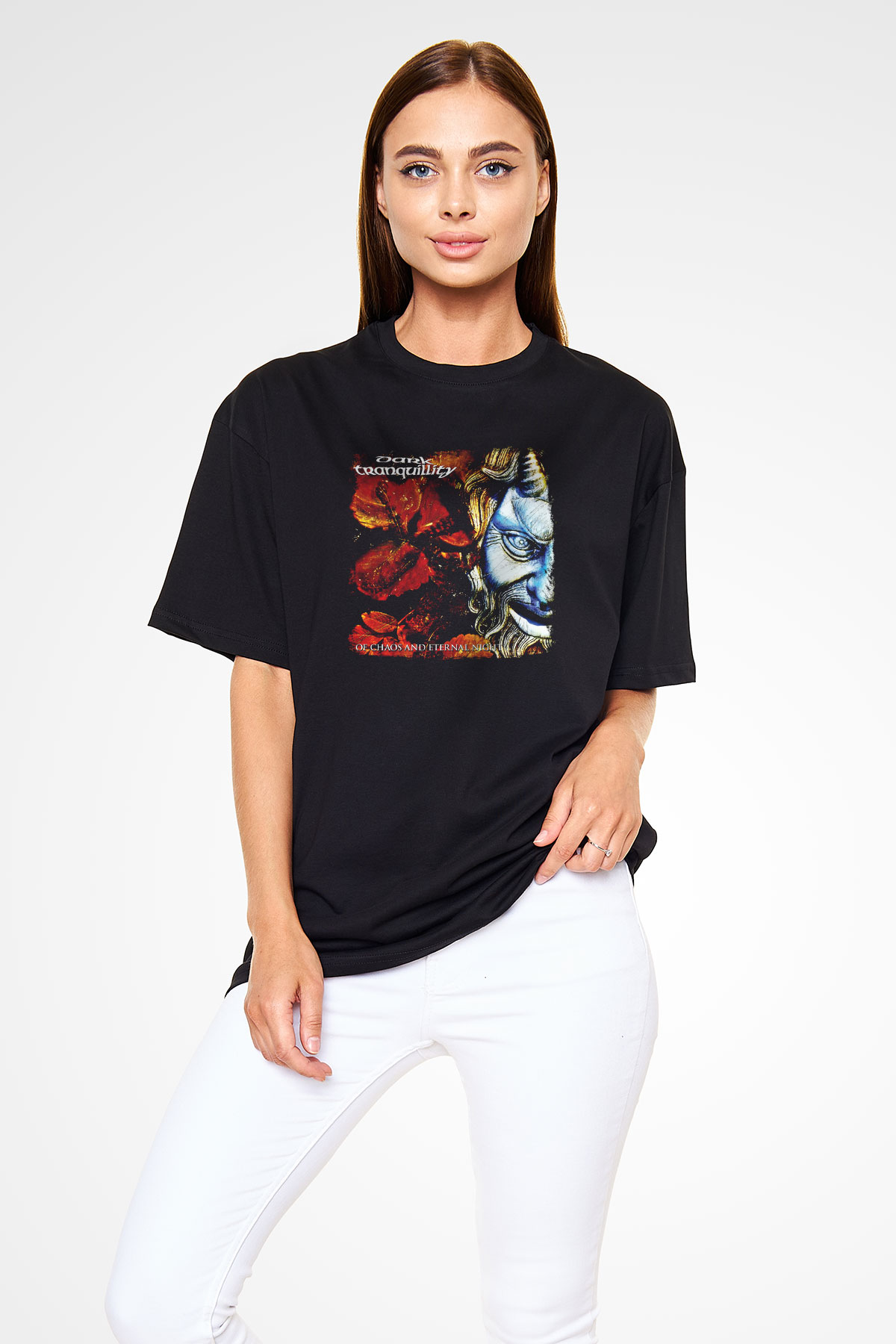 Dark Tranquillity Baskılı Unisex Siyah Oversize Tişört